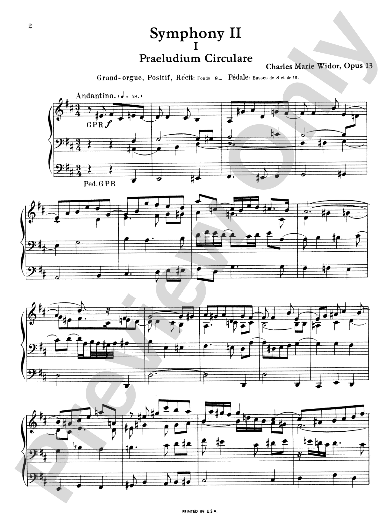 Widor: Symphony No. 2 in D Major, Op. 13: Organ Sheet
