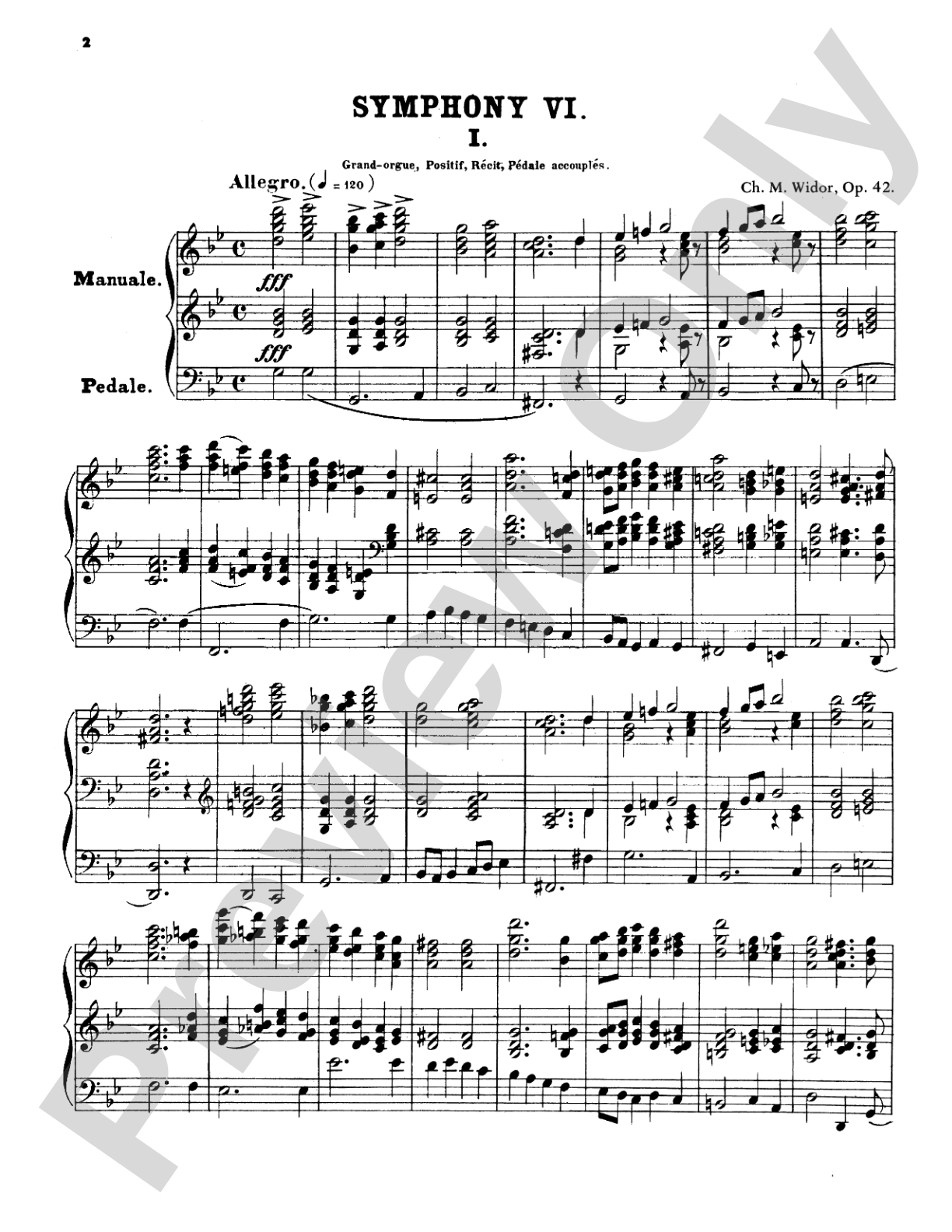 Widor: Symphony No. 6 in G Minor, Op. 42: Organ Sheet