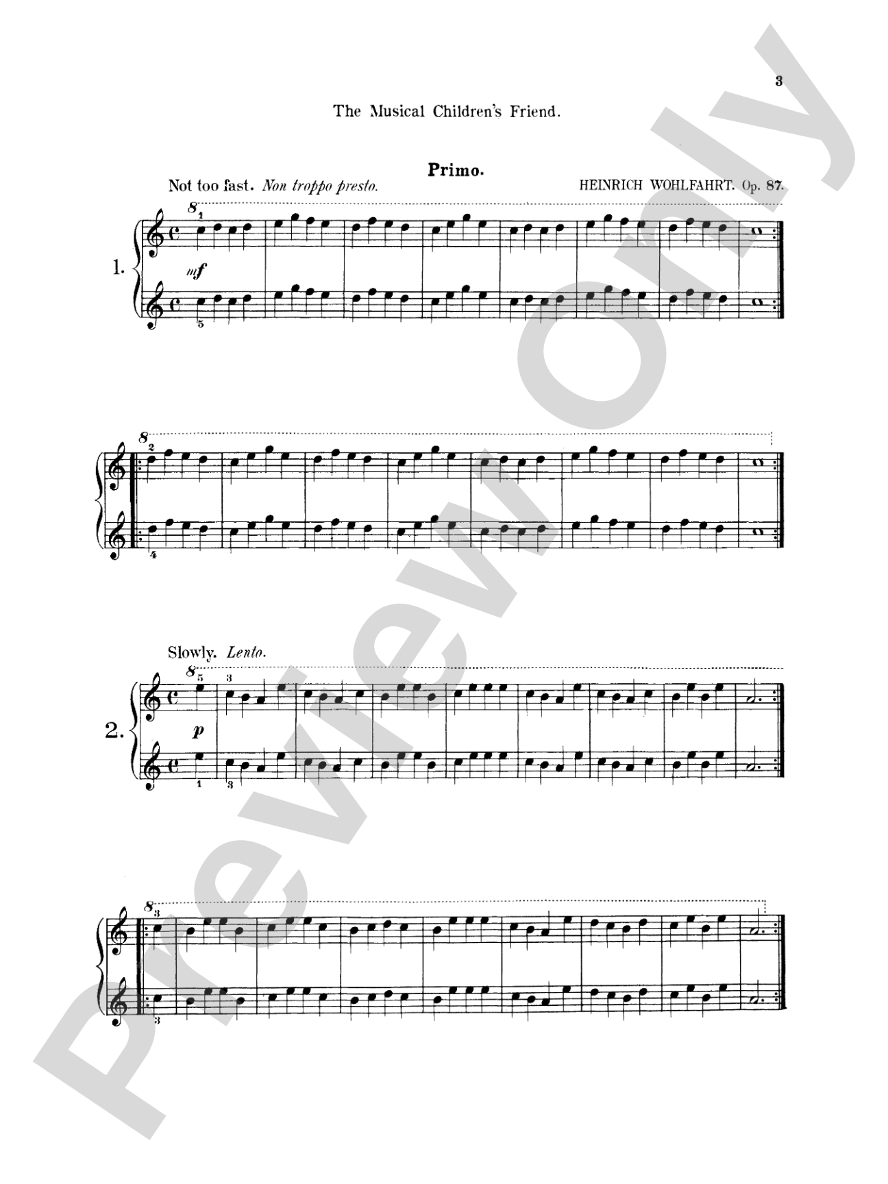 Wohlfahrt: Easy Four Hand Pieces for Children, Op. 87: Piano Duet (1 Piano, 4 Hands) Book
