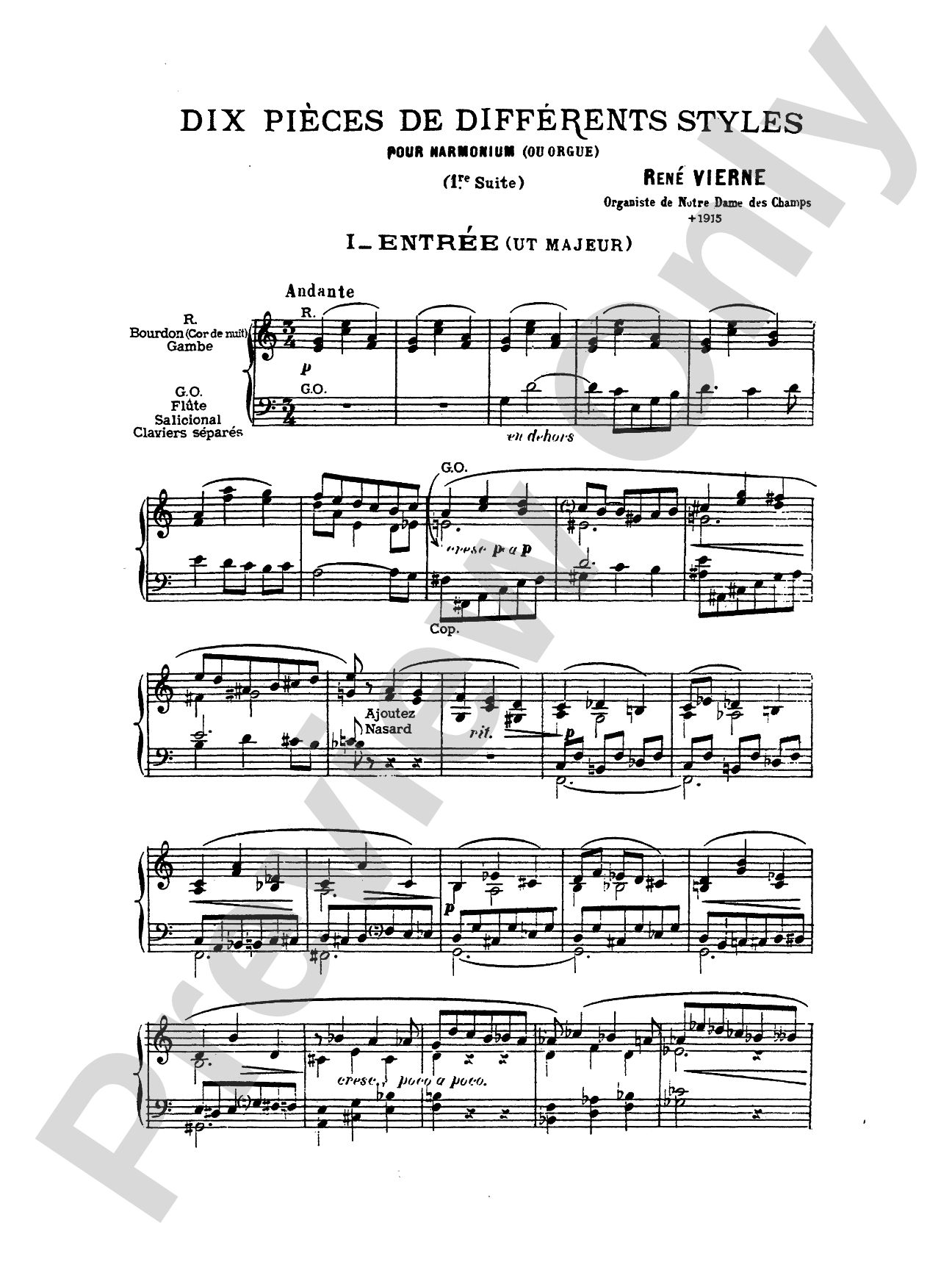 Vierne: Ten Pieces in Different Styles: Organ Book