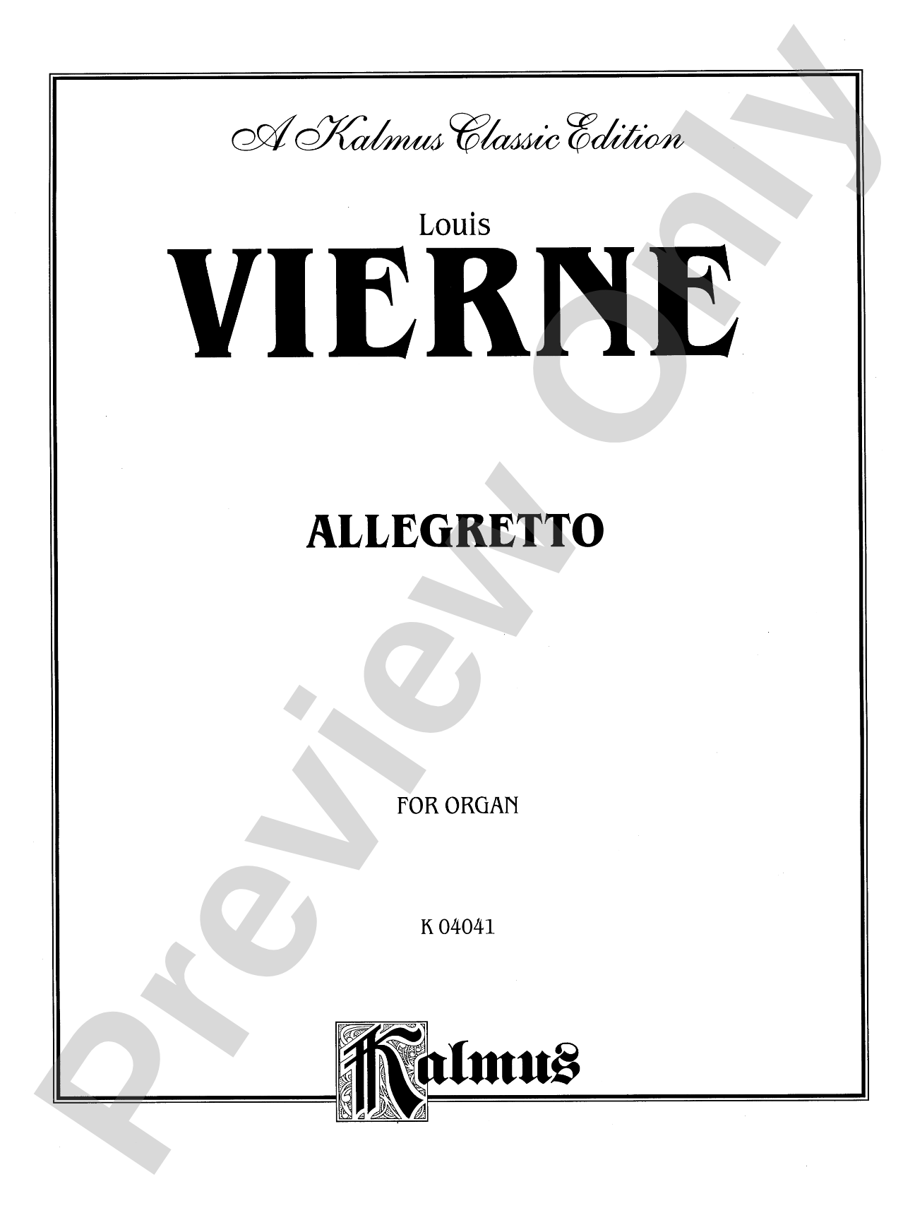 Vierne: Allegretto for Organ: Organ Sheet