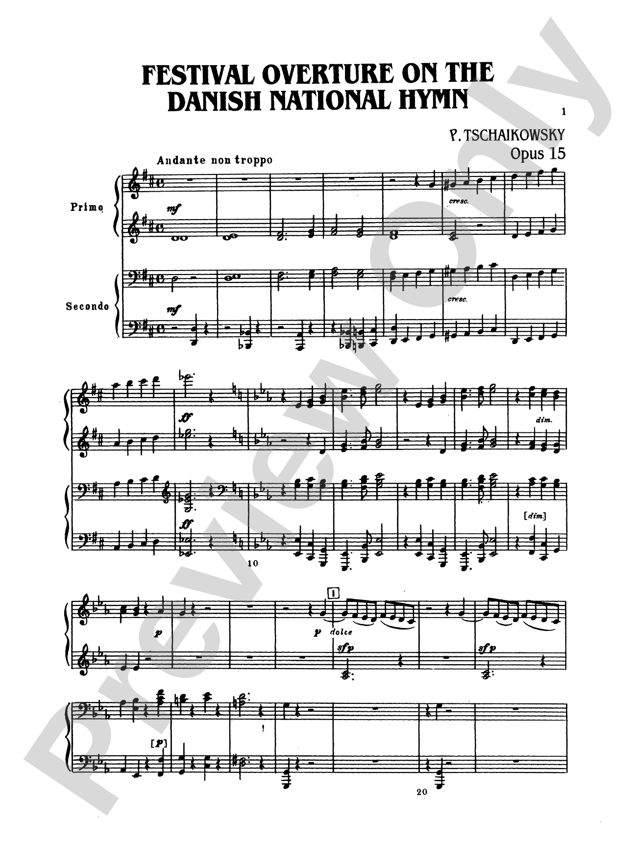 Tchaikovsky: Festival Overture on the Danish National hymn (Op. 15) and Capriccio Italien (Op. 45): Piano Duet (1 Piano, 4 Hands) Comb Bound Book (2 copies required)