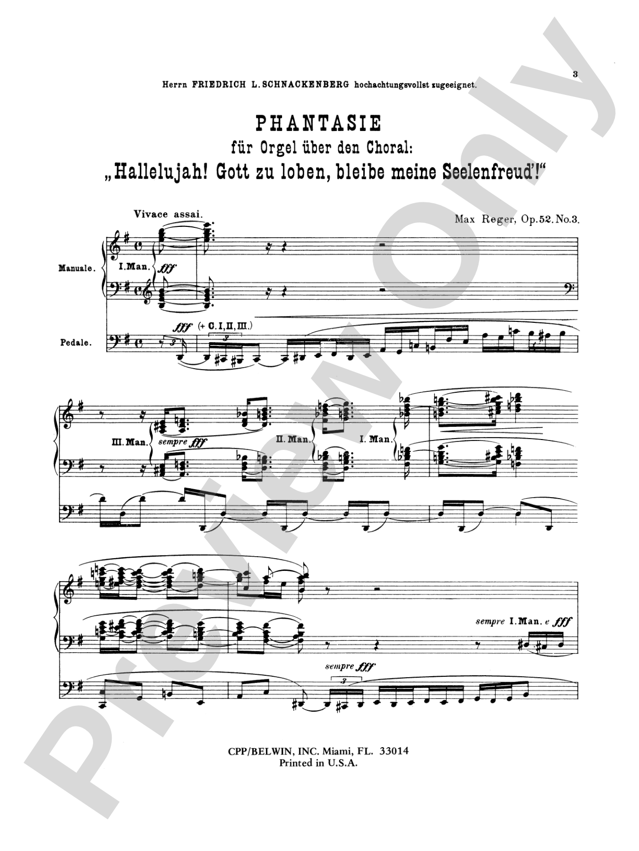 Reger: Fantasy on the Choral "Hallelujah! Gott Zu Loben, Bleibe Meine Seelenfreud", Op. 52, No. 3: Organ Sheet