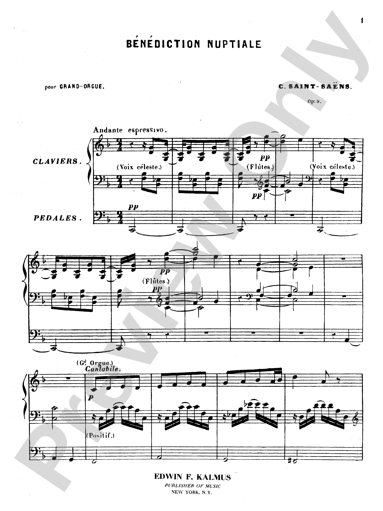 Saint-Saëns: Bénédiction Nuptiale, Op. 9