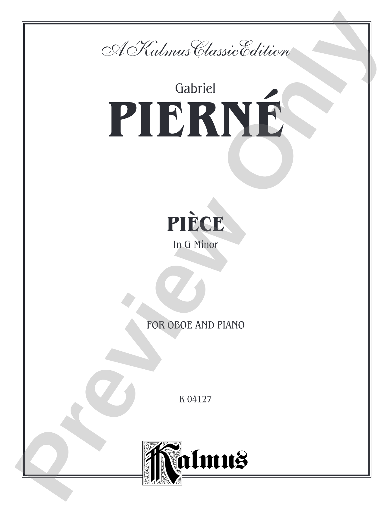 Pierné: Pièce in G Minor: Oboe Part(s)