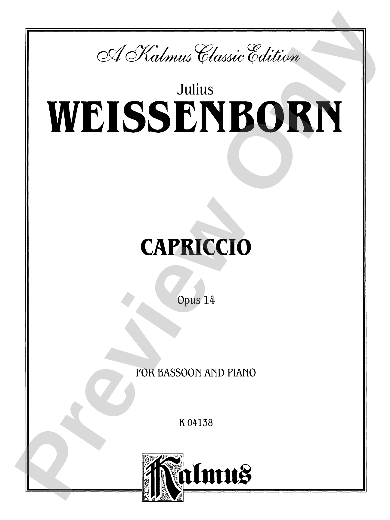 Weissenborn: Capriccio, Op. 14: Bassoon & Piano Part(s)