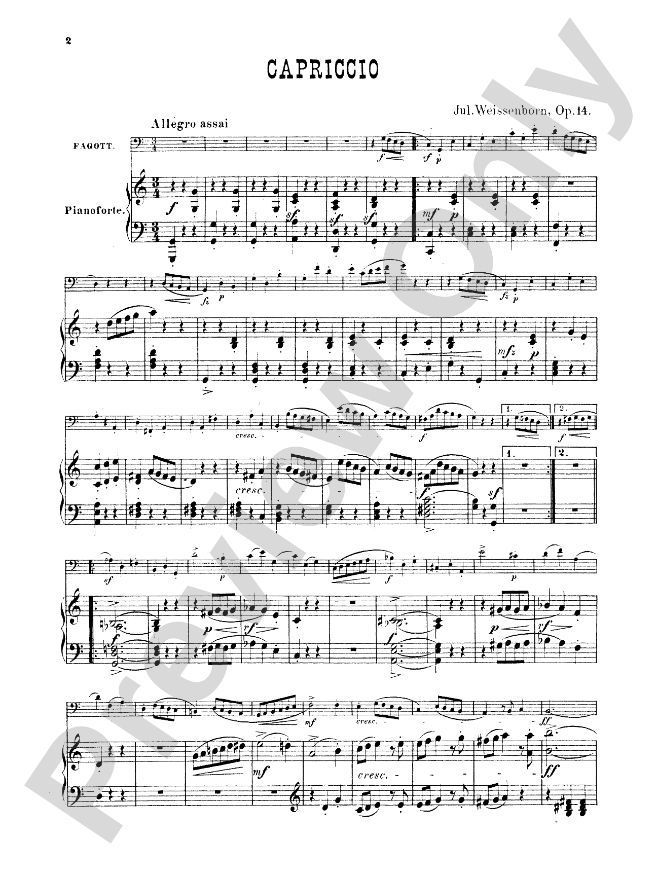 Weissenborn: Capriccio, Op. 14: Bassoon & Piano Part(s)