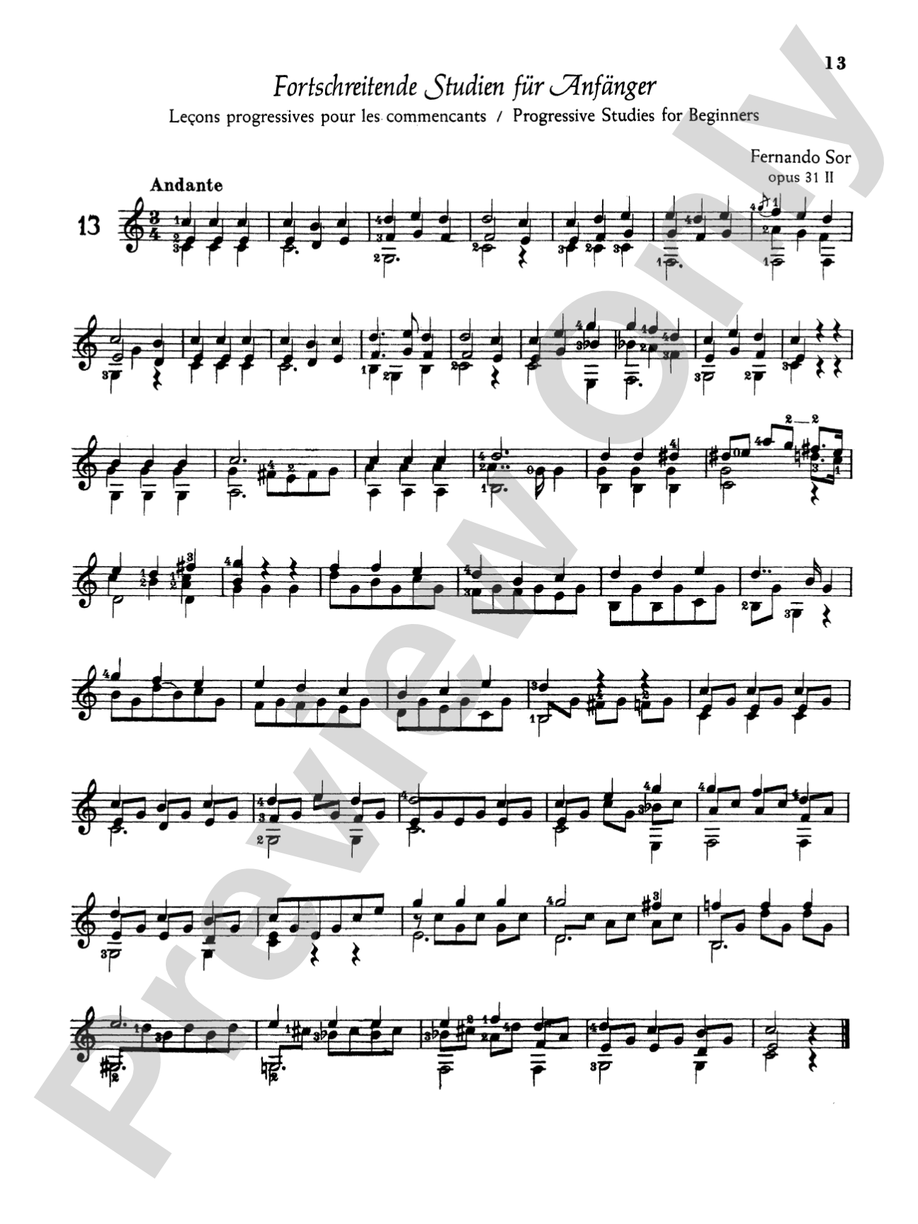 Sor: Complete Progressive Studies for the Beginner, Op. 31: Guitar Book
