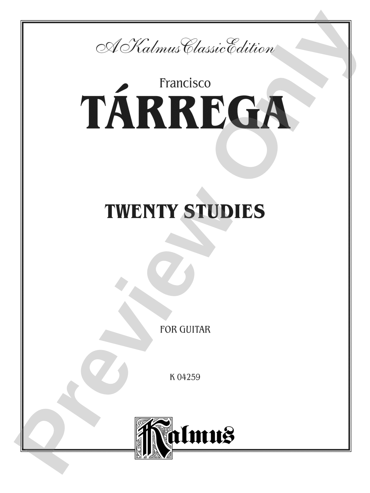 Tárrega: Twenty Studies for Guitar: Guitar Book