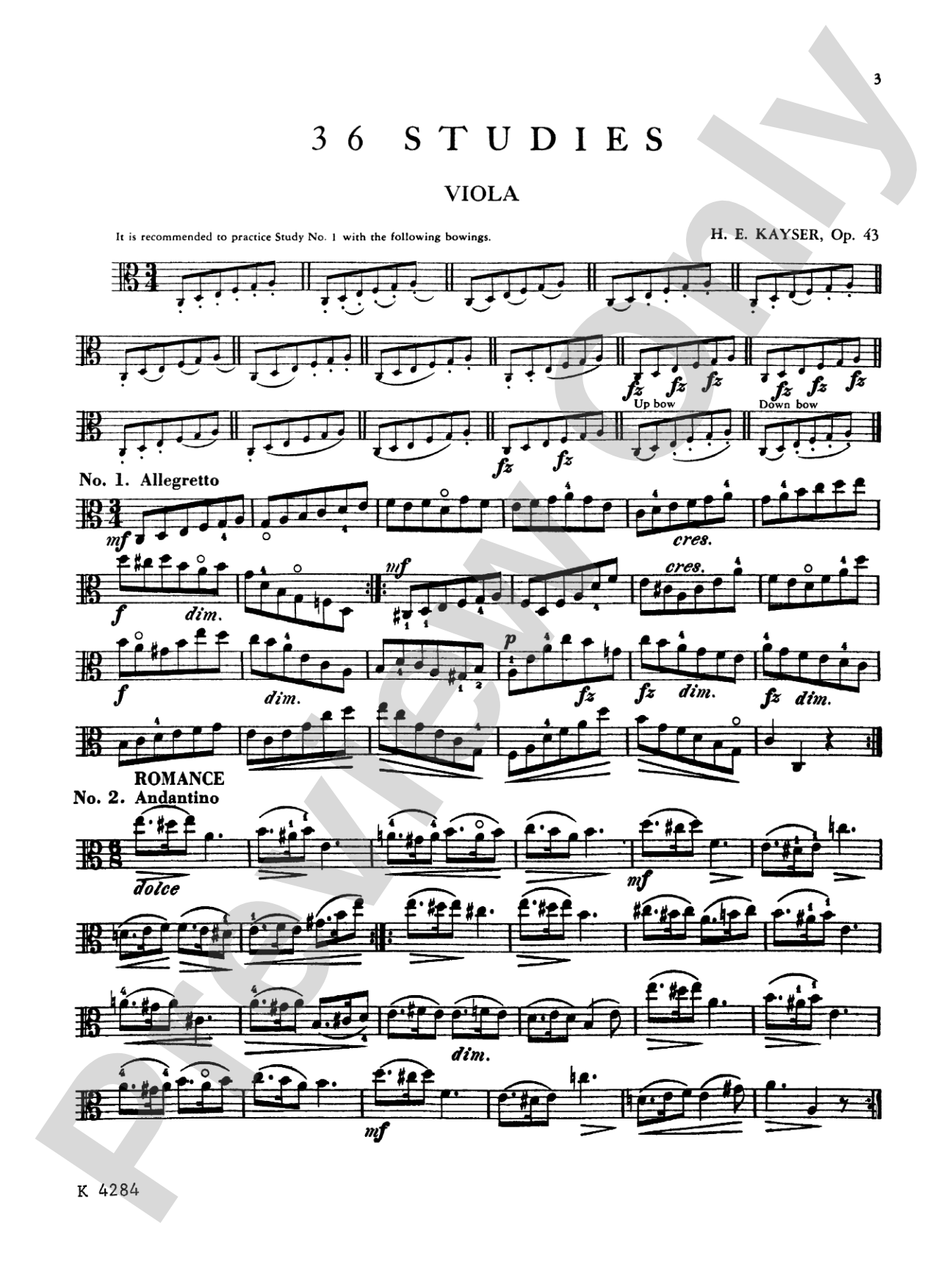 Kayser: Thirty-Six Studies, Op. 43: Viola Book