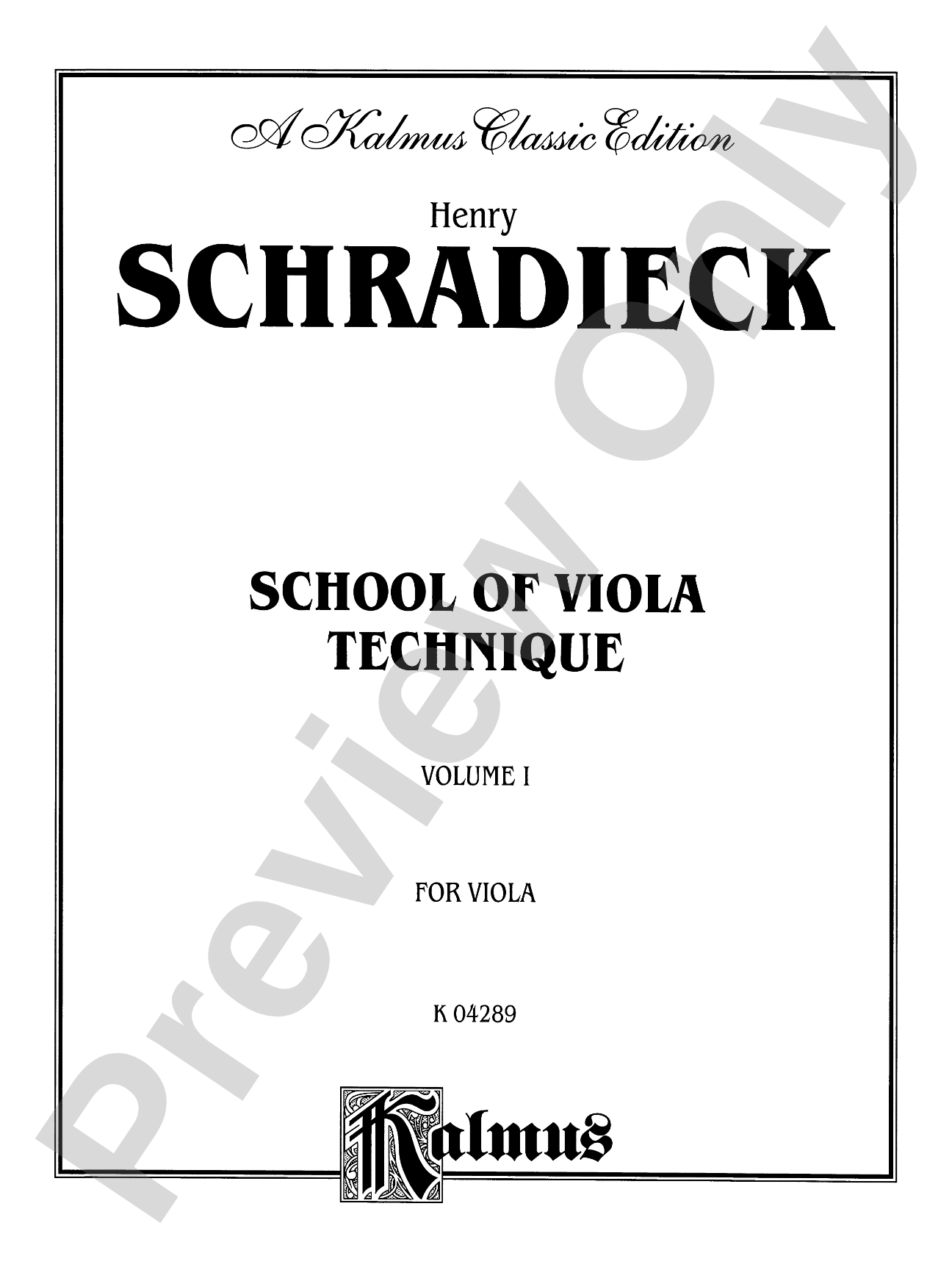 Schradieck: School of Viola Technique, Volume I: Viola Book
