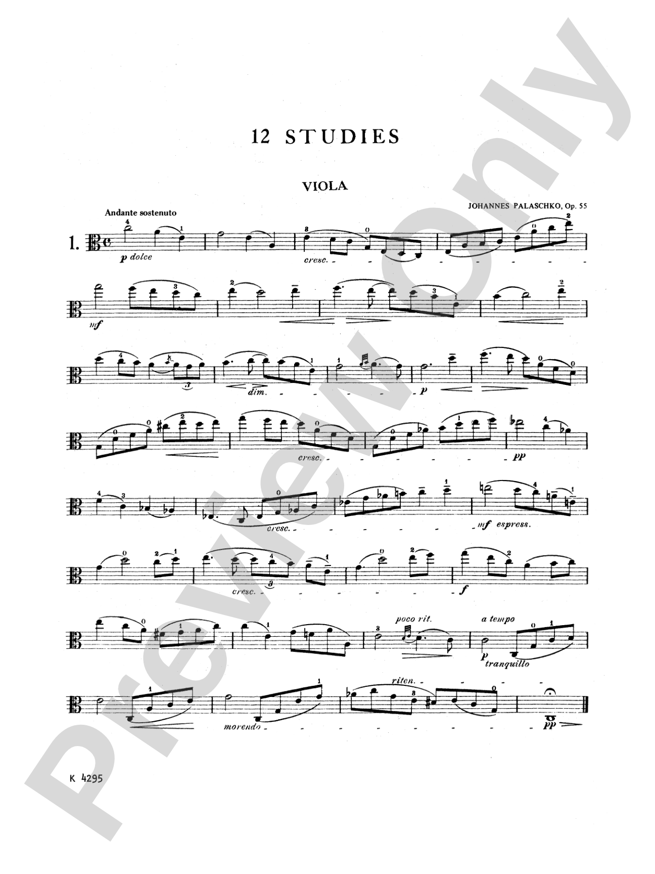 Palaschko: Twelve Studies, Op. 55: Viola Book