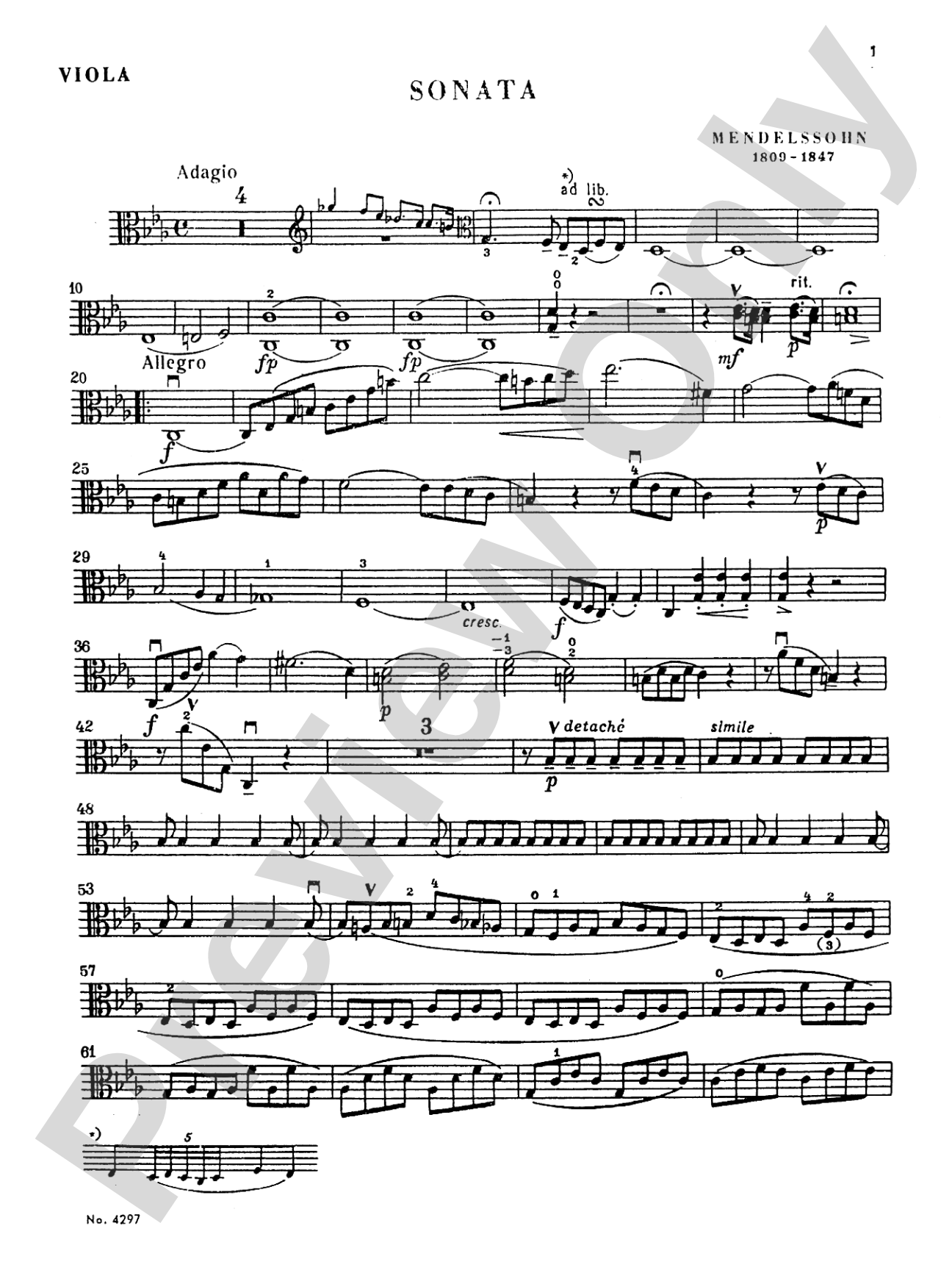 Mendelssohn: Sonata: Viola Book
