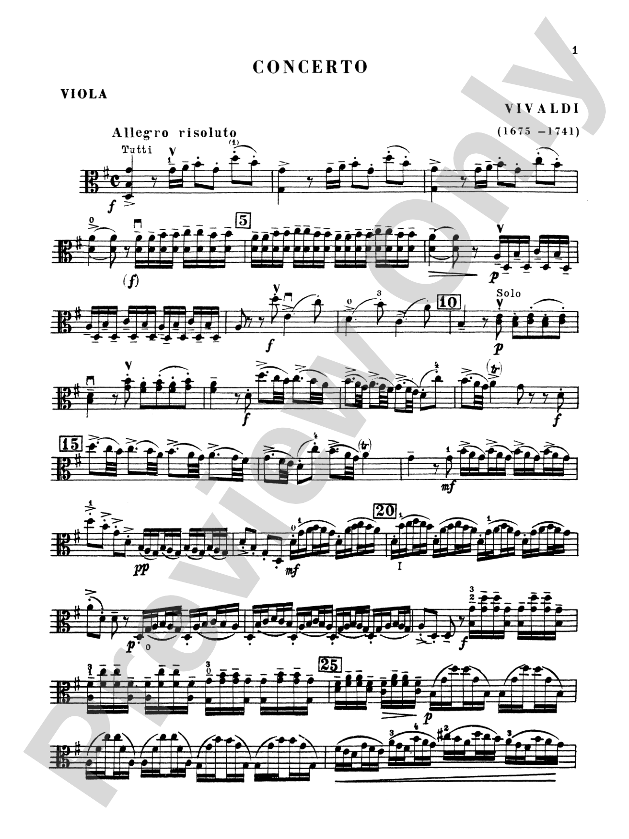 Vivaldi: Concerto for Viola d'Amore: Viola Book