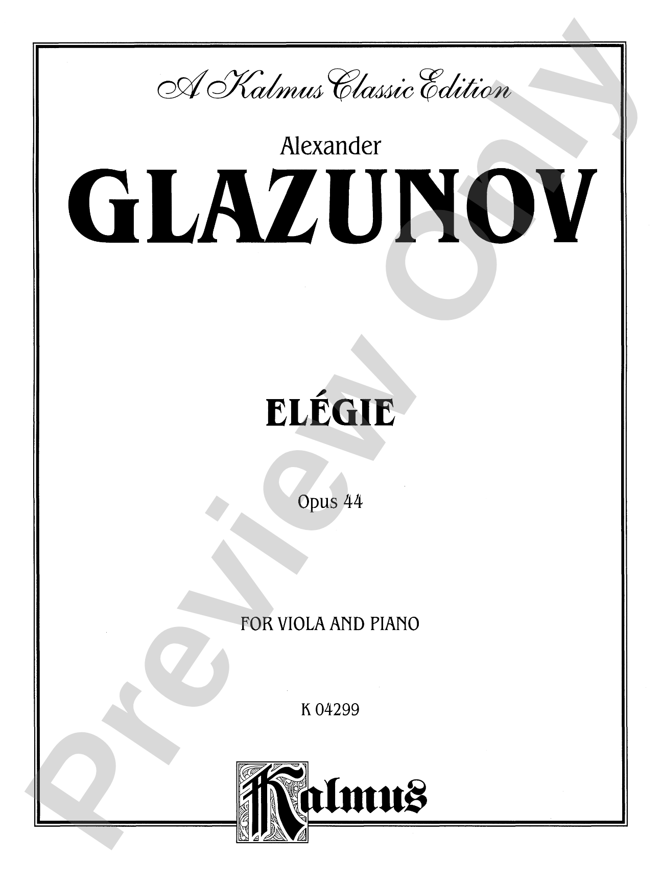 Glazunov: Elégie for Viola, Op. 44: Viola Book