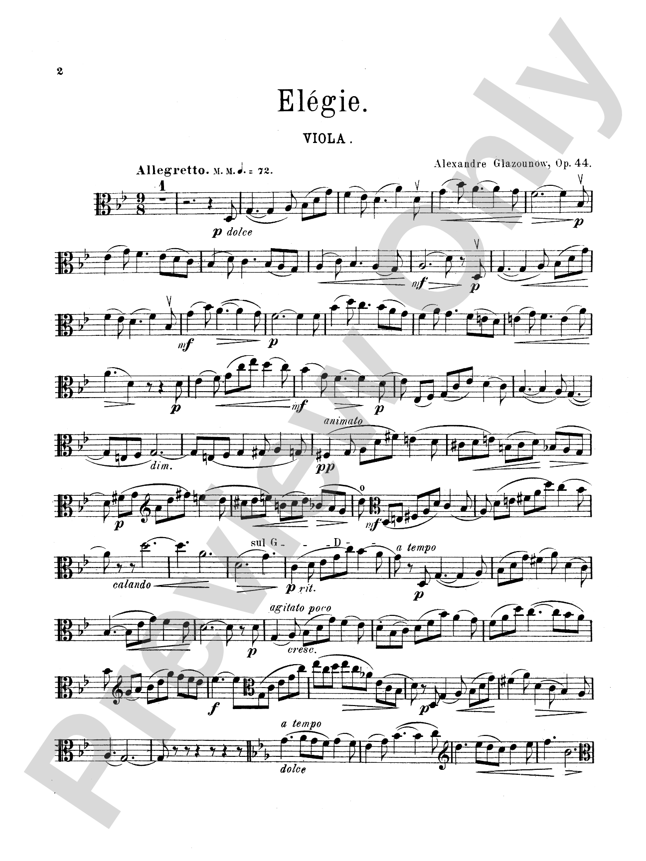 Glazunov: Elégie for Viola, Op. 44: Viola Book