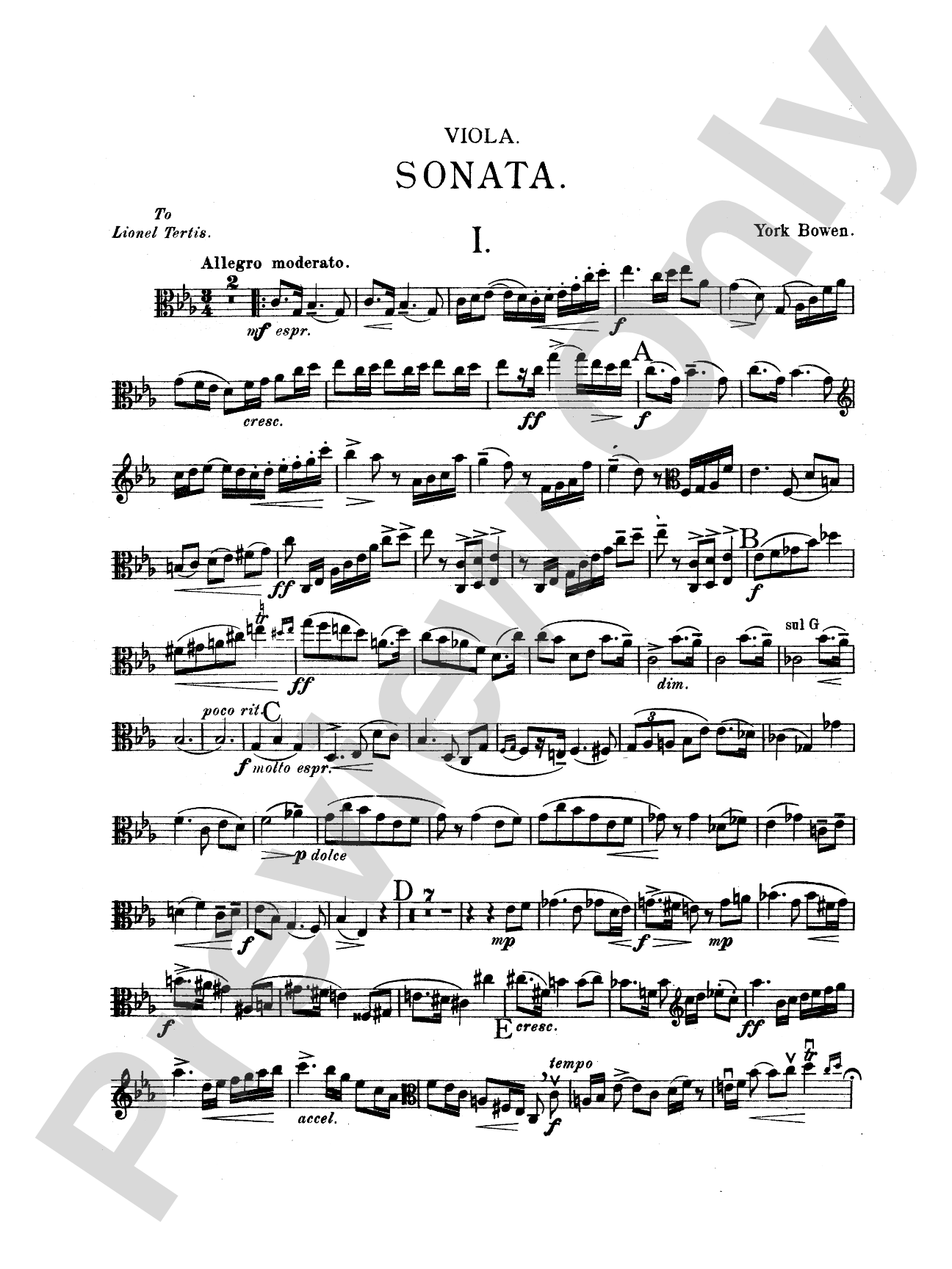 Bowen: Sonata No. 1 in C Minor: Viola Book
