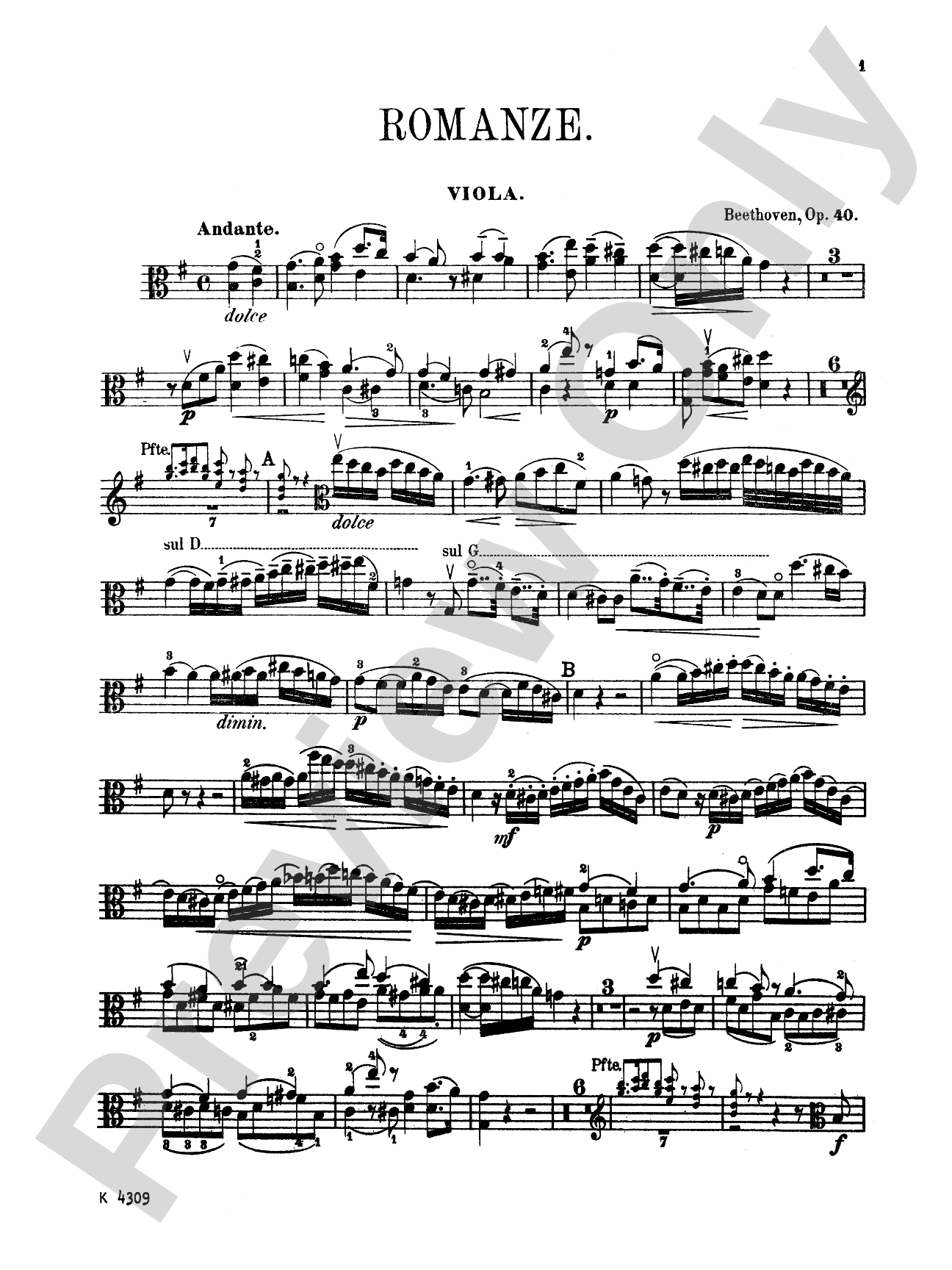 Beethoven: Two Romances, Op. 40 & 50: Viola Book