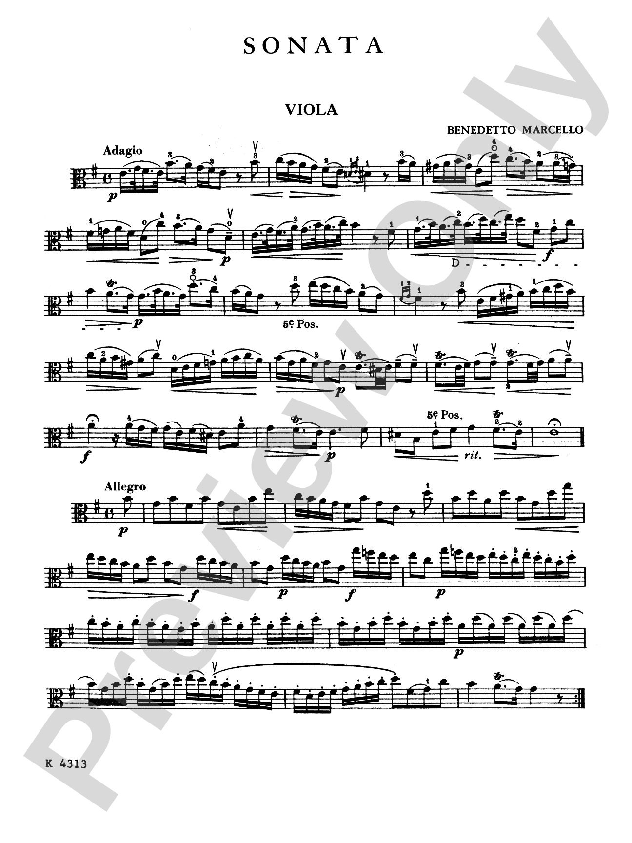 Marcello: Sonata in E Minor: Viola Book