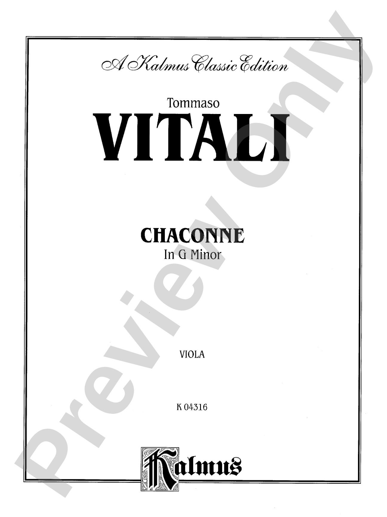 Vitali: Chaconne in G Minor: Viola Book
