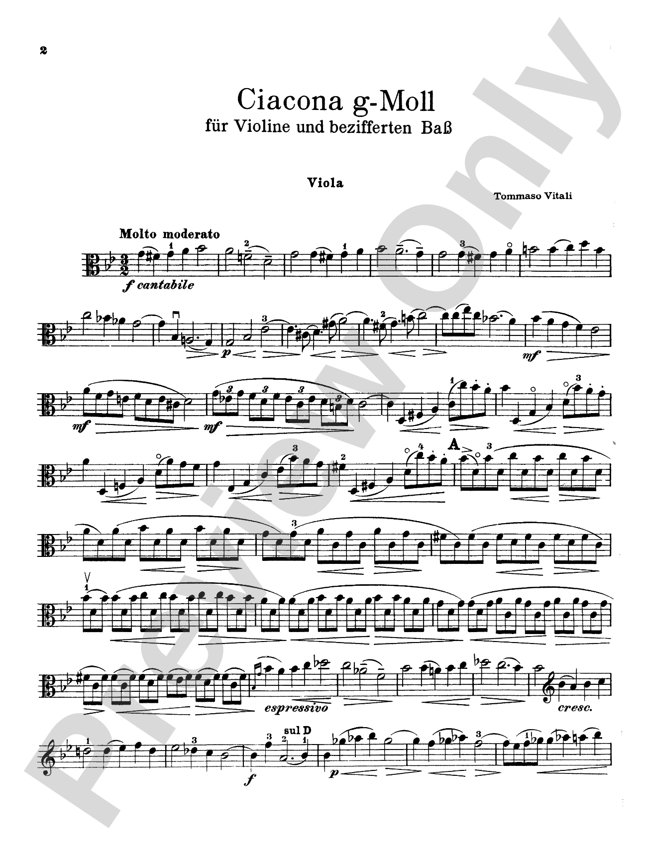Vitali: Chaconne in G Minor: Viola Book