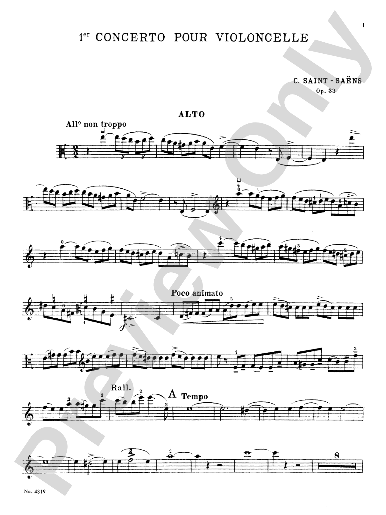 Saint-Saëns: Cello Concerto, Op. 33 (Transcribed): Viola Book