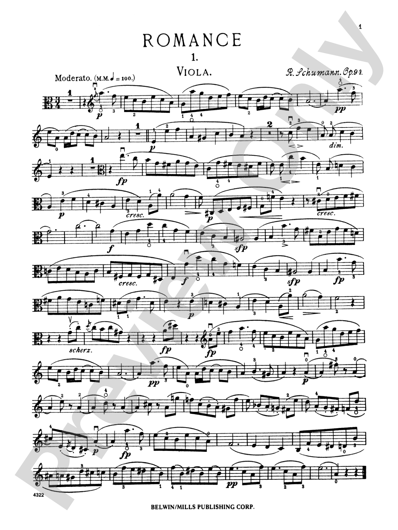Schumann: Three Romances, Op. 94: Viola Book