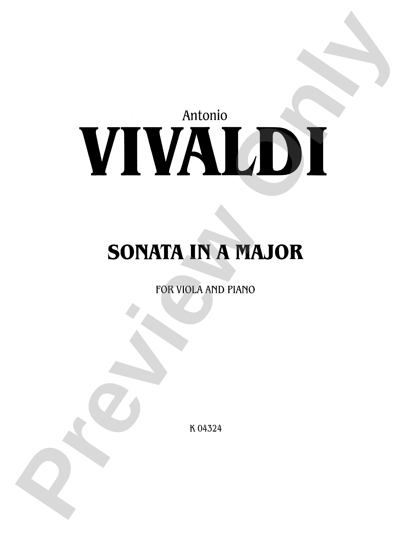 Vivaldi: Sonata in A Major: Viola Book