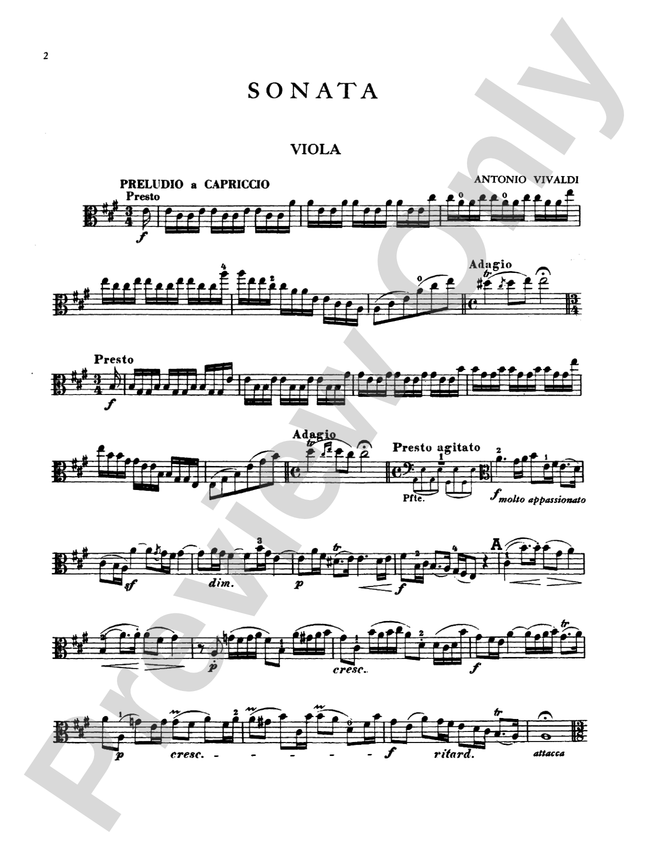 Vivaldi: Sonata in A Major: Viola Book