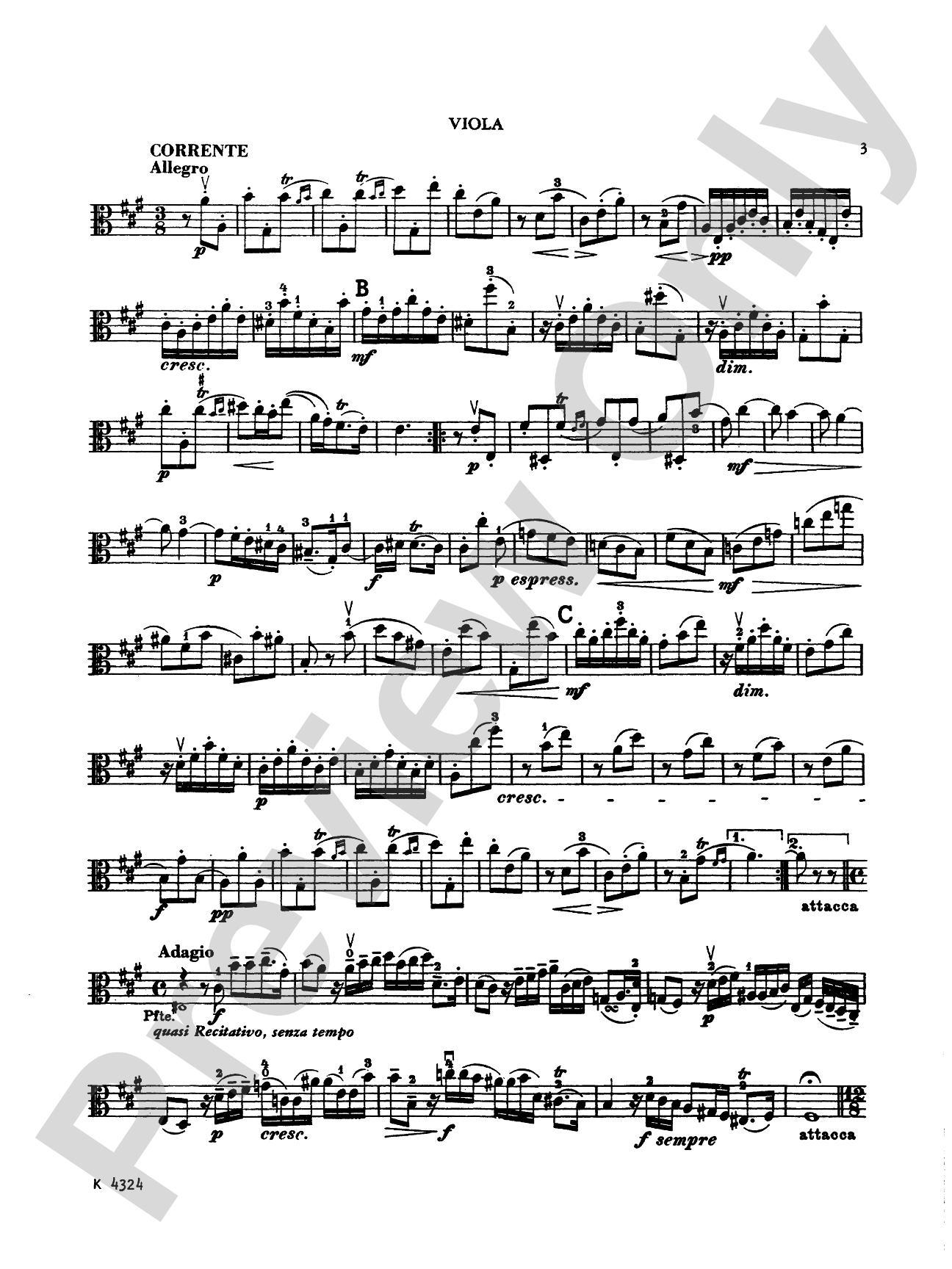Vivaldi: Sonata in A Major: Viola Book