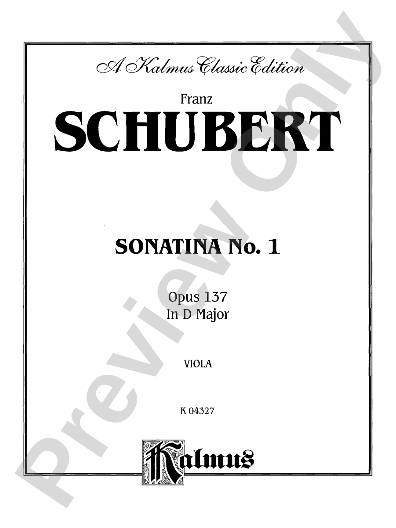 Schubert: Sonatina No. 1 in D Major, Op. 137: Viola Book