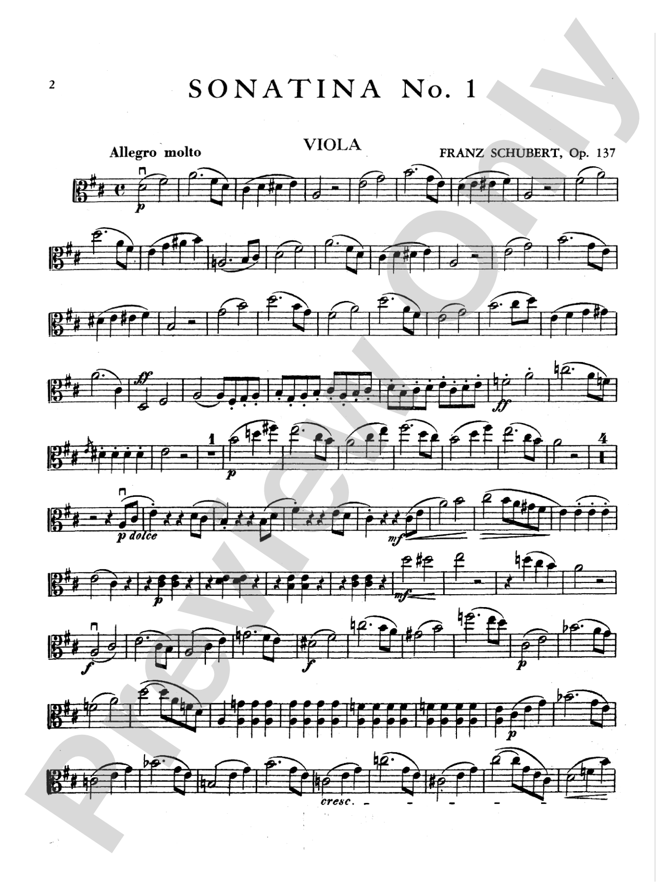Schubert: Sonatina No. 1 in D Major, Op. 137: Viola Book