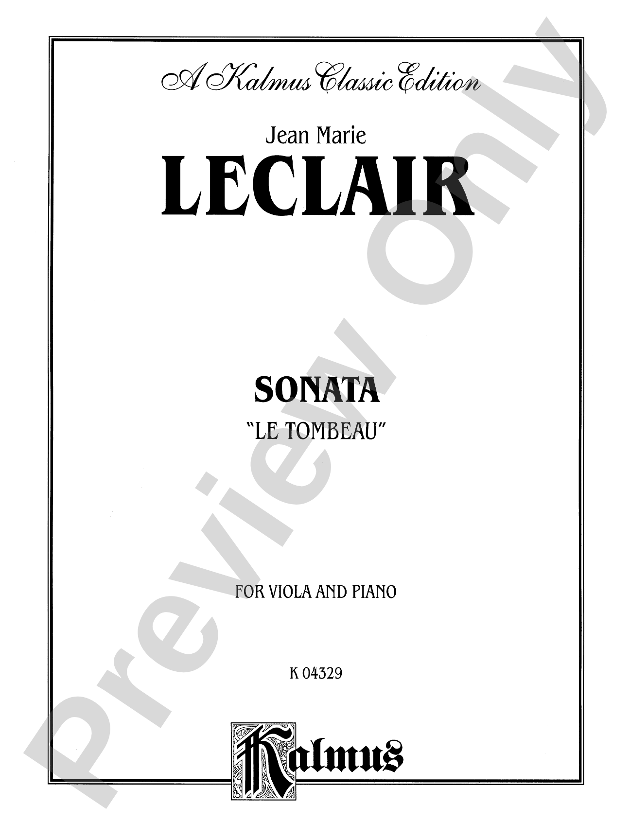 Leclair: Sonata "Le Tombeau": Viola Book