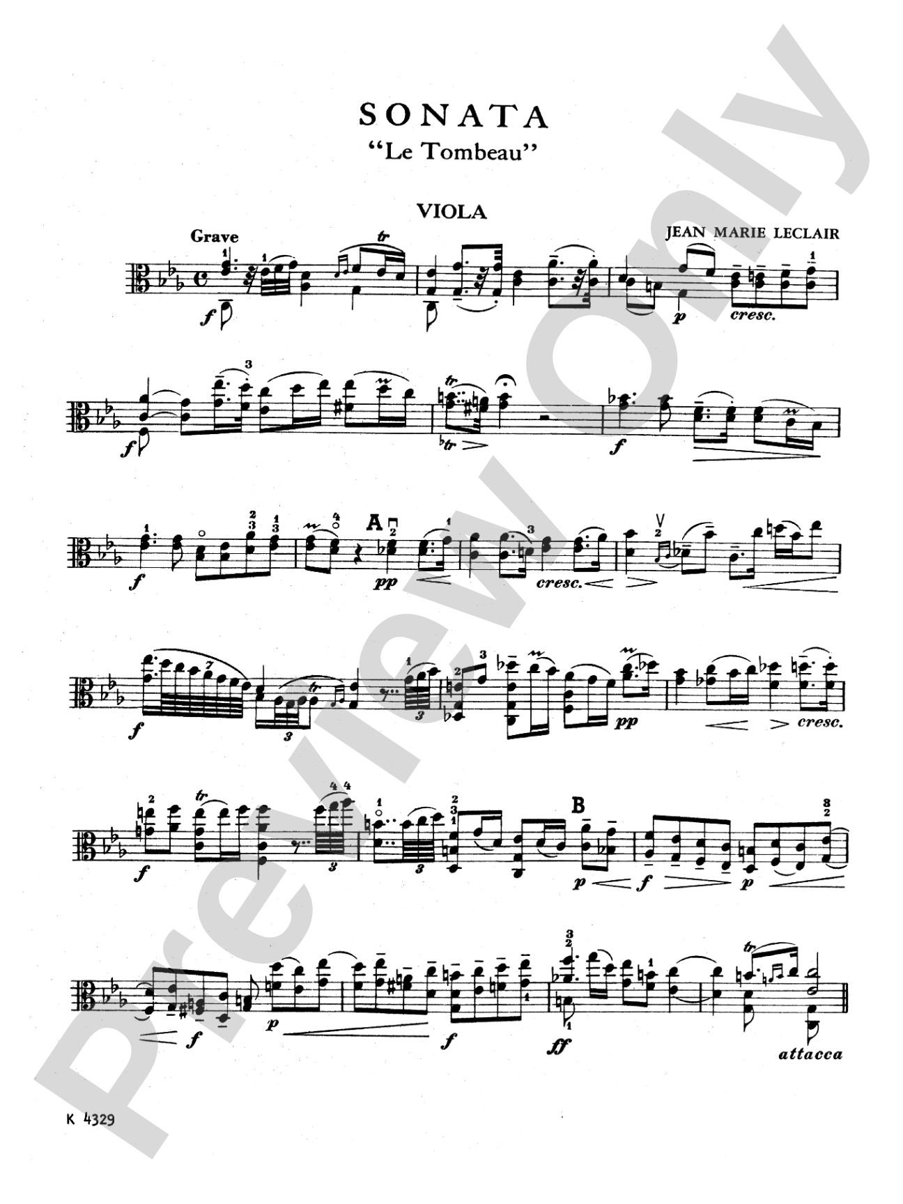 Leclair: Sonata "Le Tombeau": Viola Book