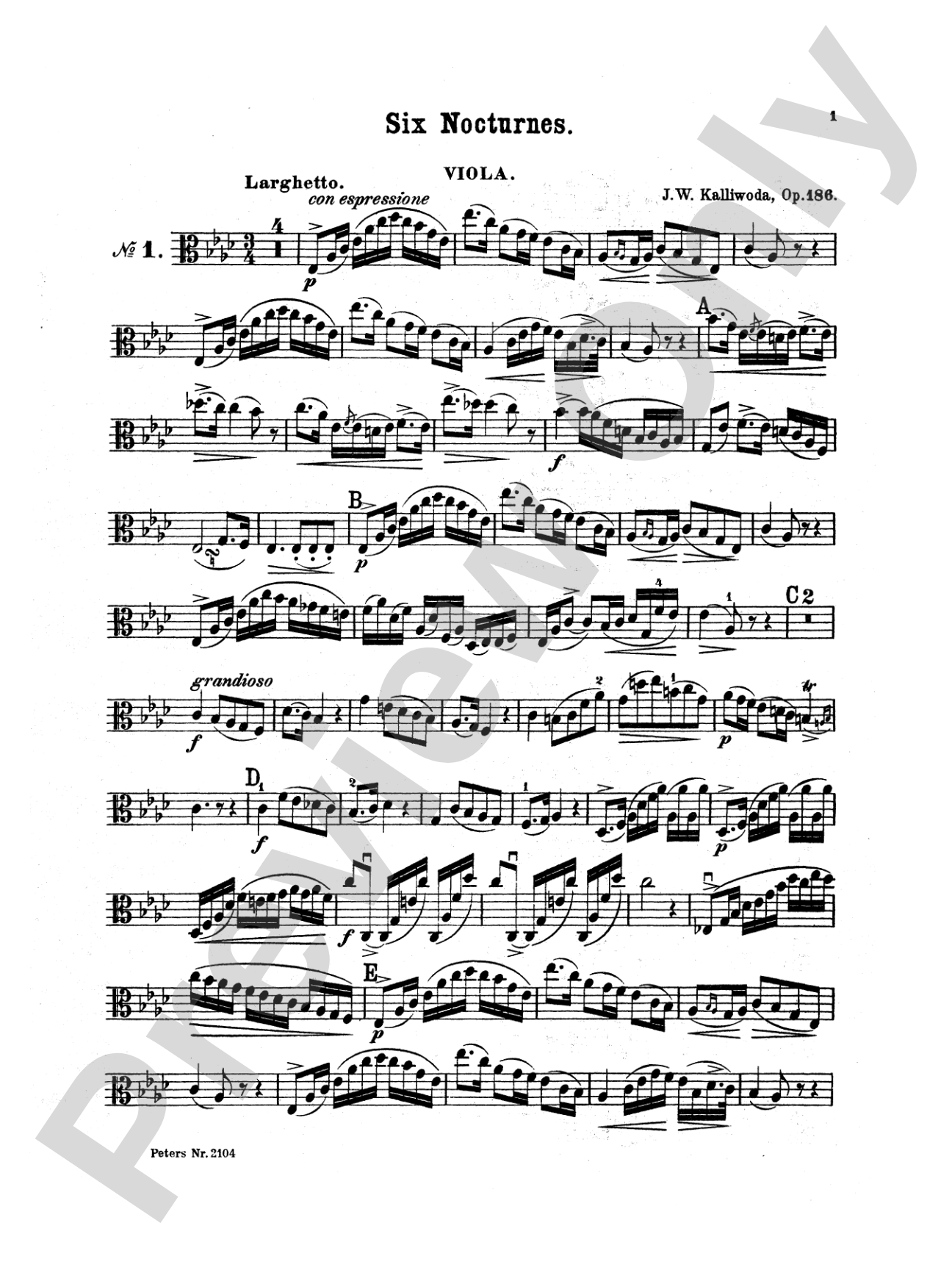Kalliwoda: Six Nocturnes, Op. 186: Viola Book