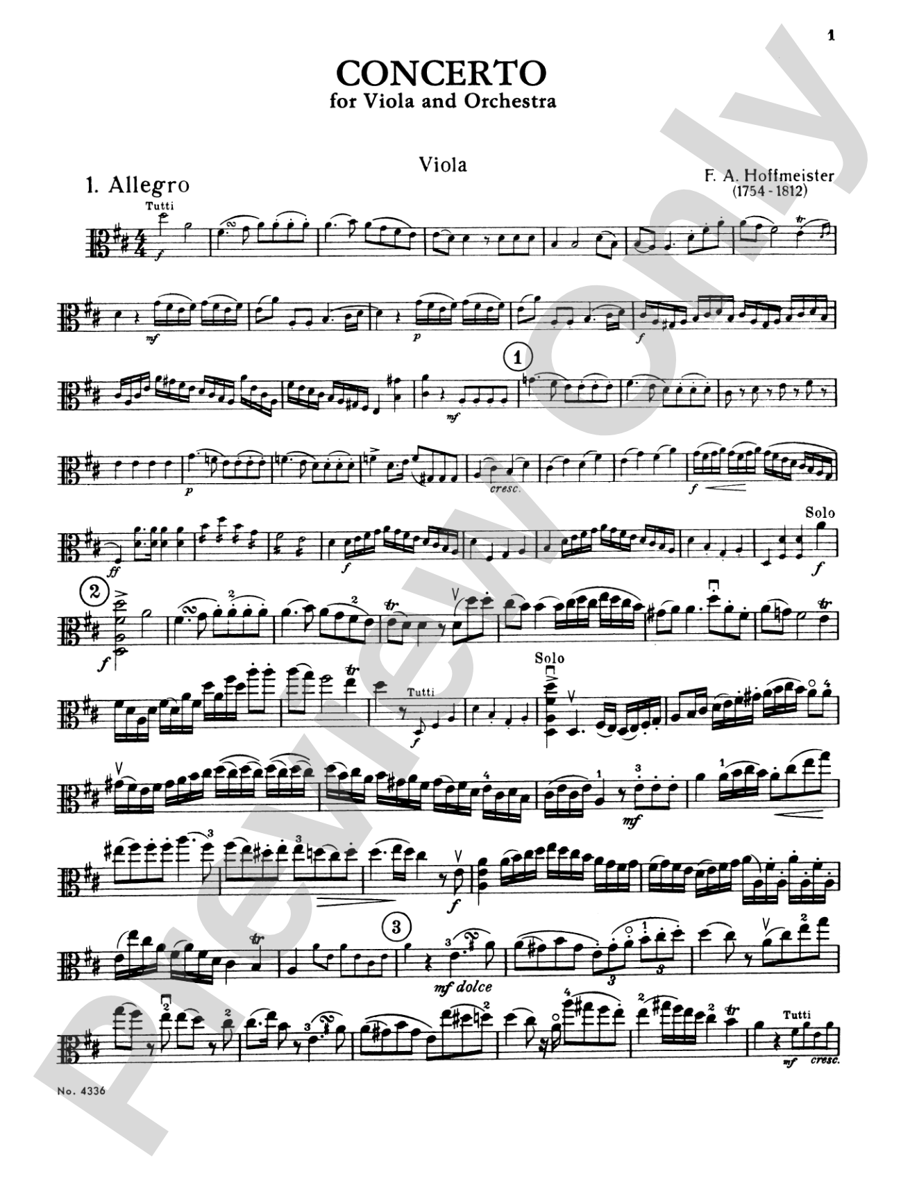Hoffmeister: Viola Concerto in D Major: Viola Book
