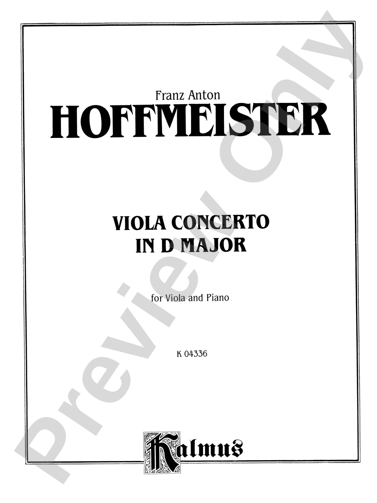 Hoffmeister: Viola Concerto in D Major