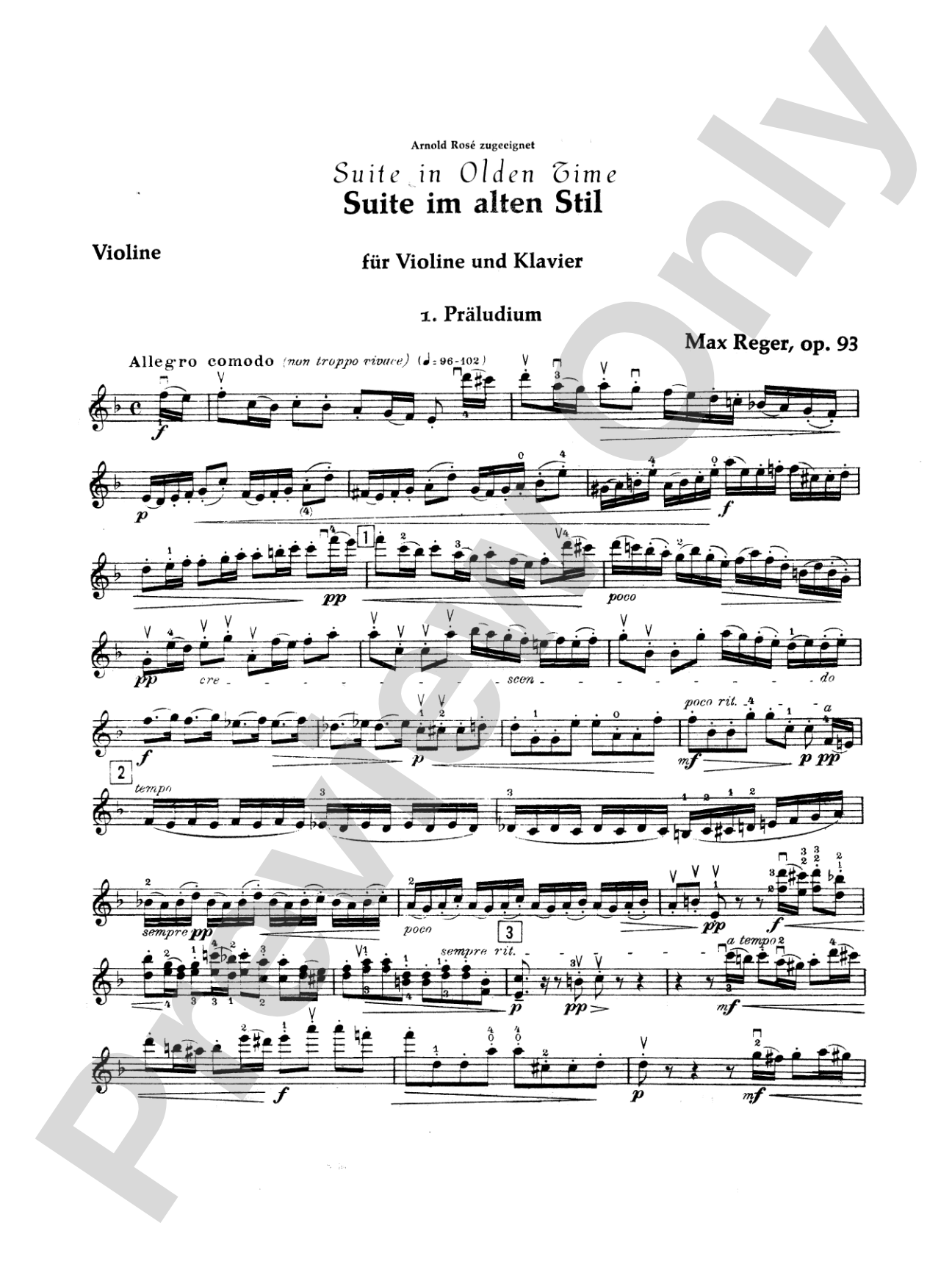 Reger: Suite in Olden Time, Op. 93: Violin Book