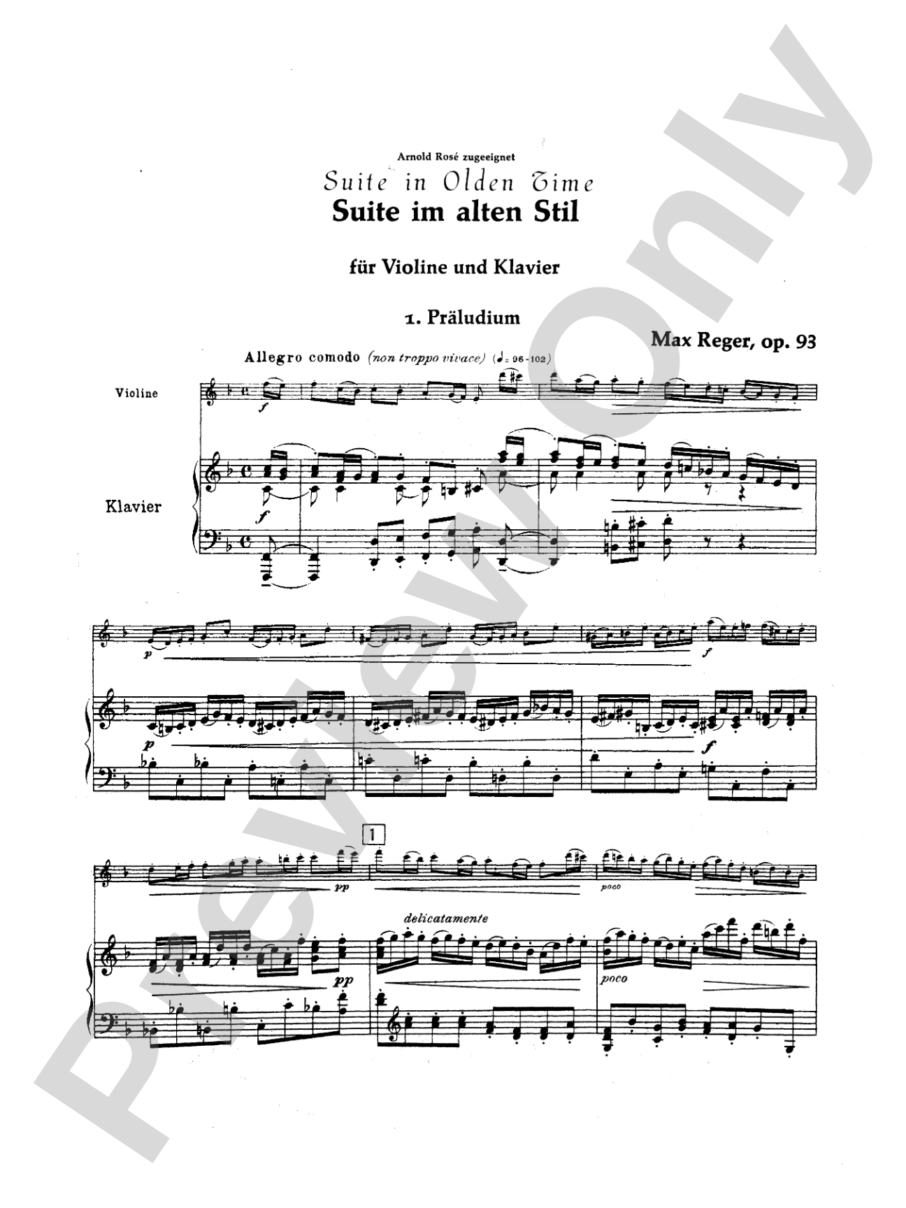 Reger: Suite in Olden Time, Op. 93