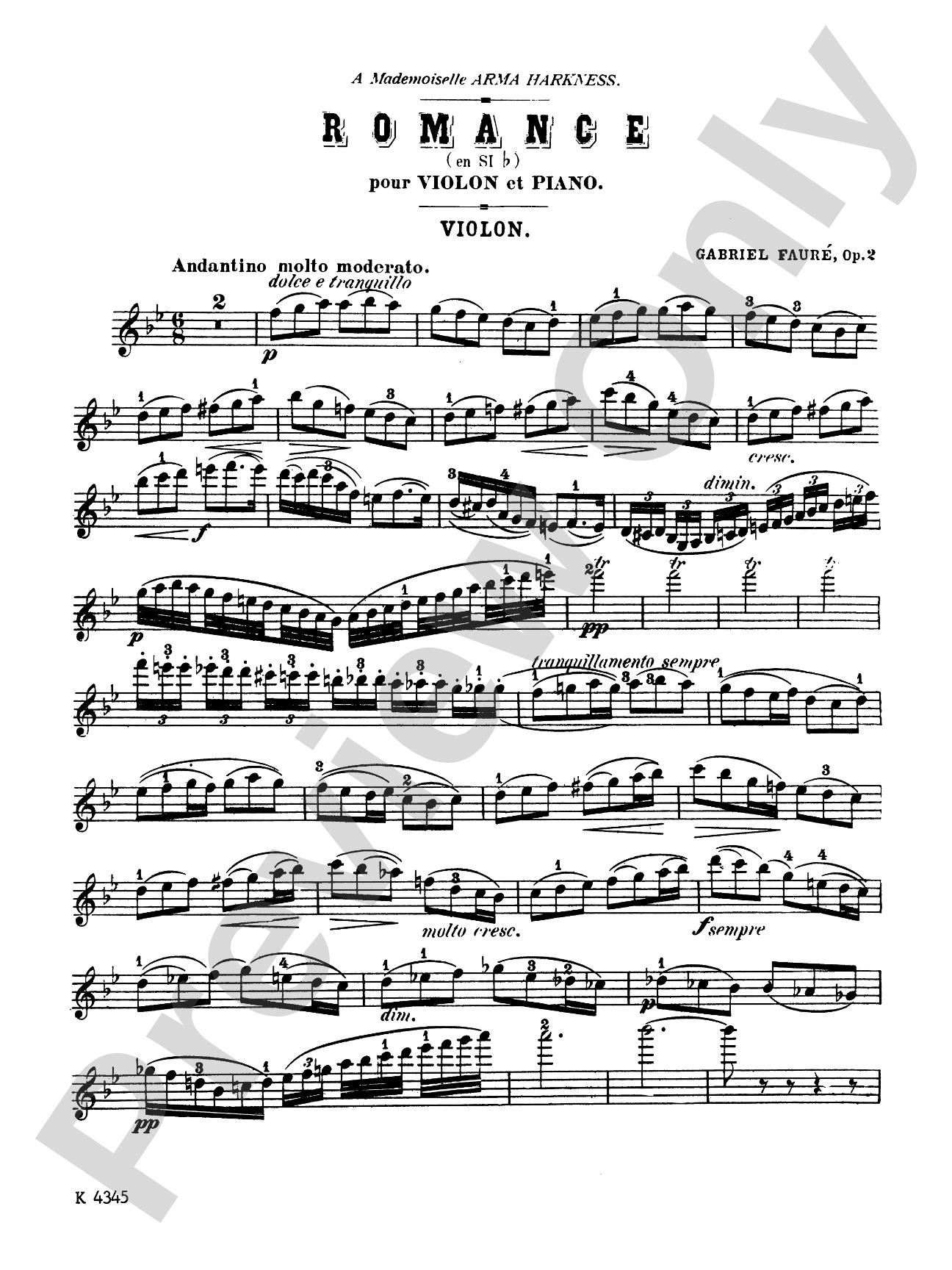 Fauré: Romance, Op. 28 (Urtext): Violin Book