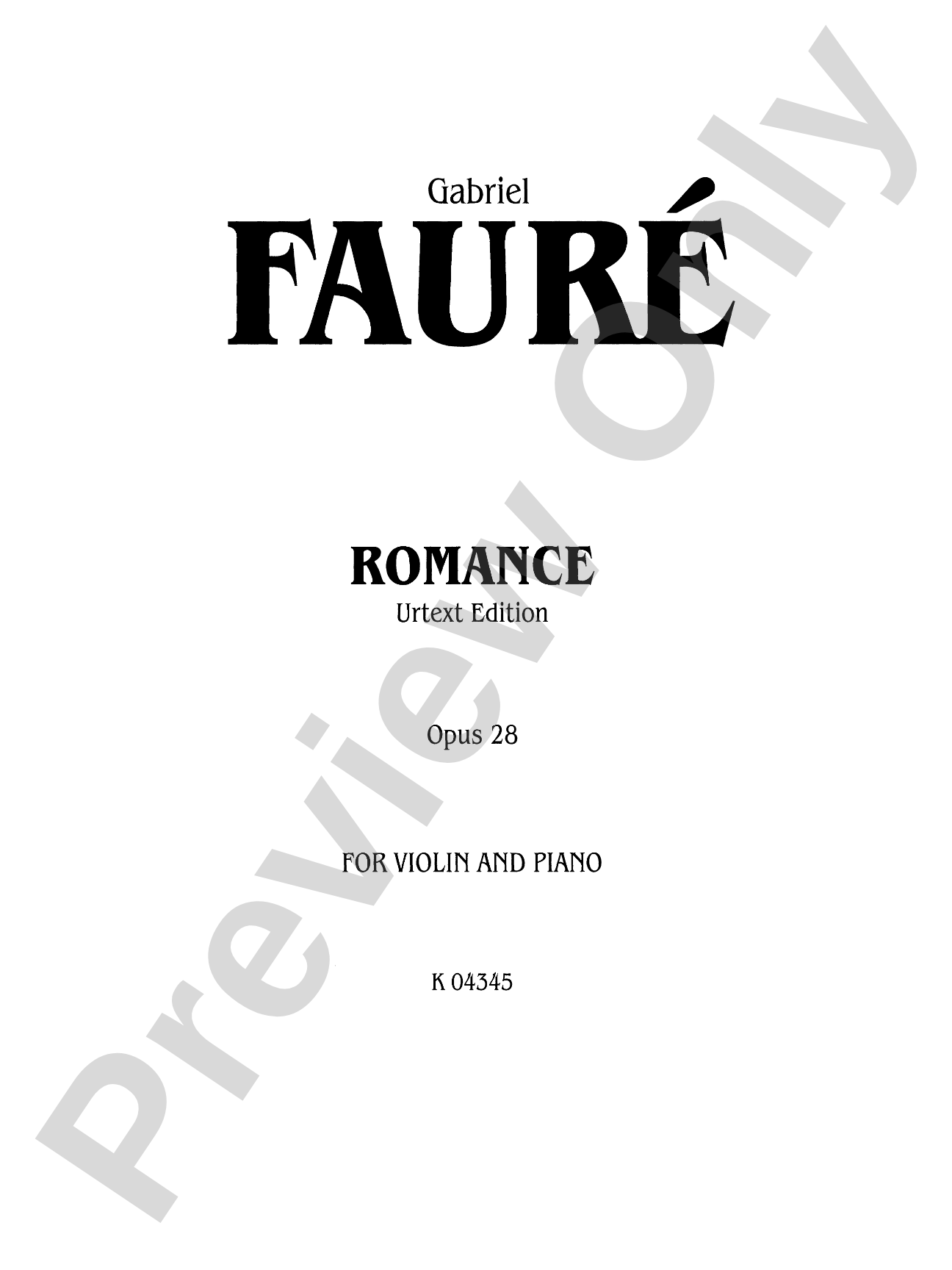 Fauré: Romance, Op. 28 (Urtext)