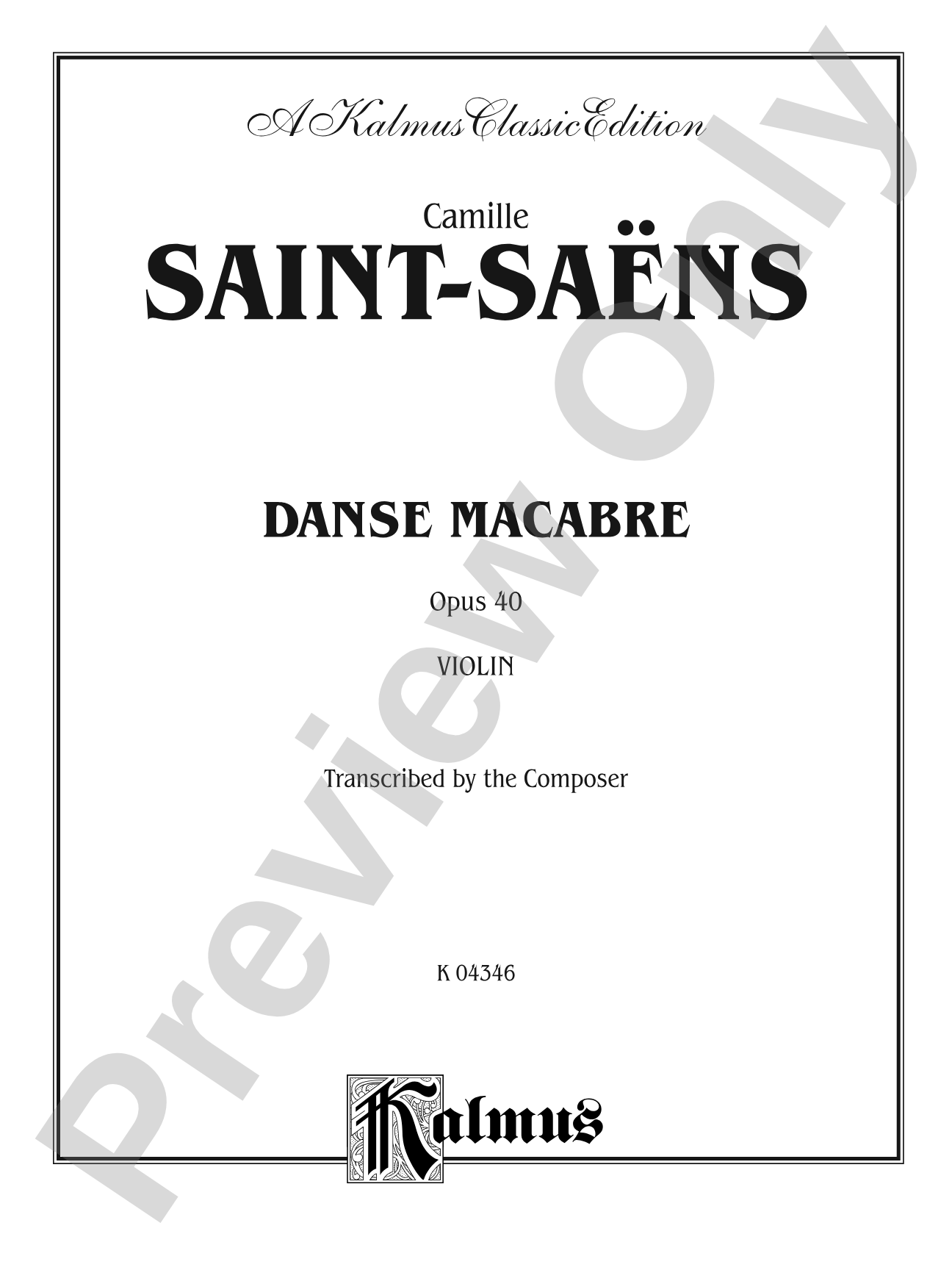 Saint-Saëns: Danse Macabre, Op. 40: Violin Book
