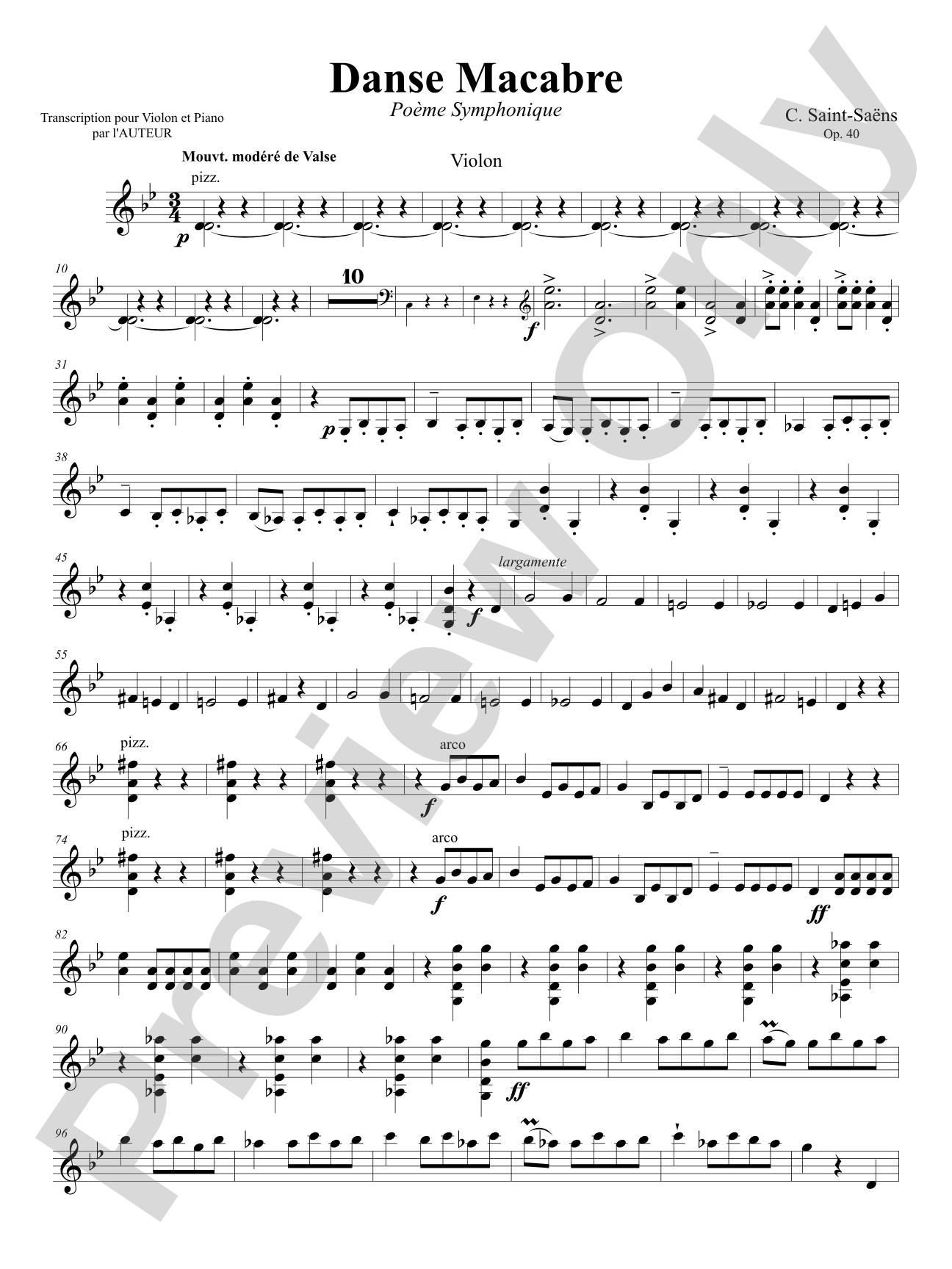 Saint-Saëns: Danse Macabre, Op. 40: Violin Book
