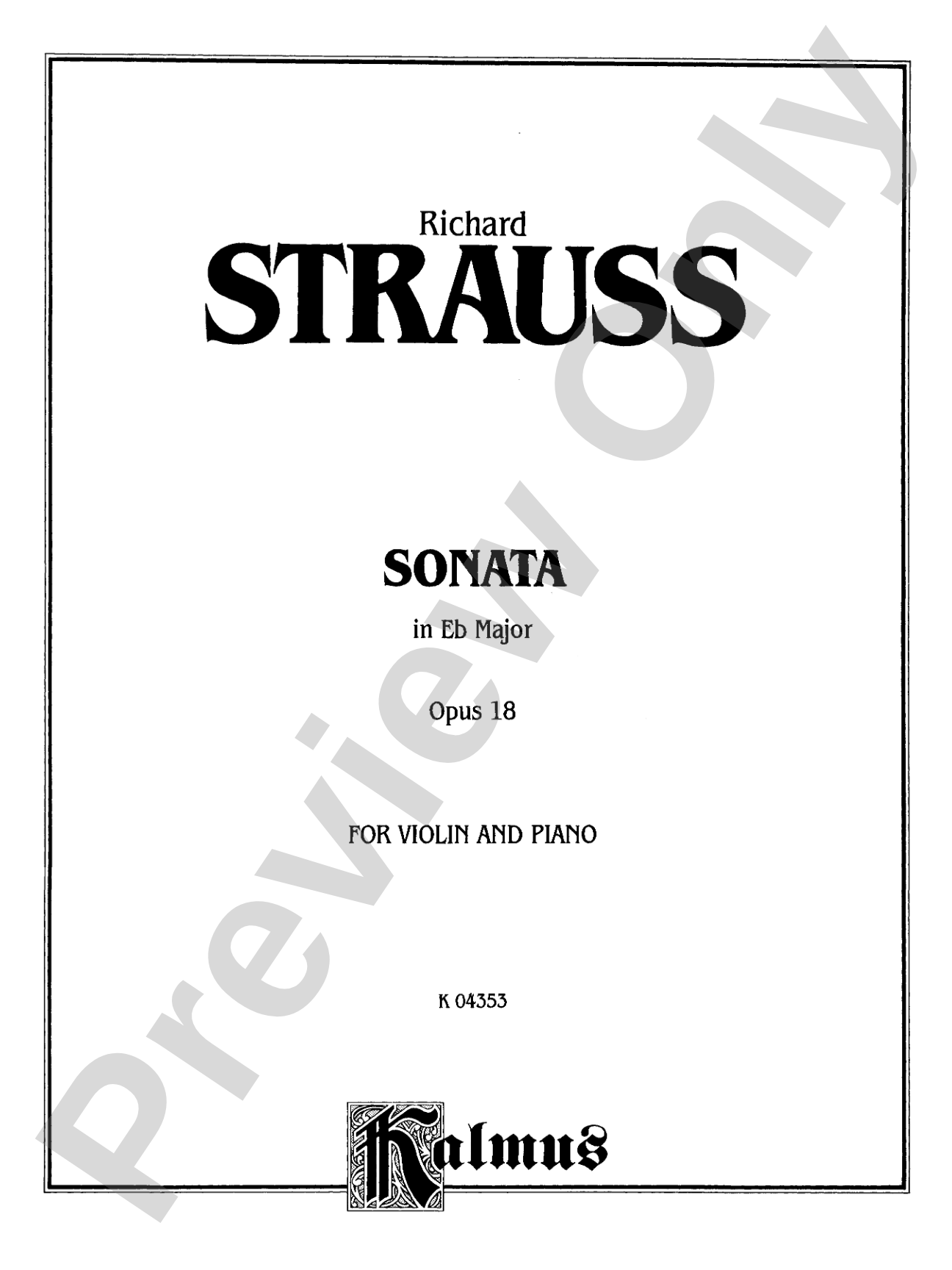 Strauss: Sonata in E flat Major, Op. 18