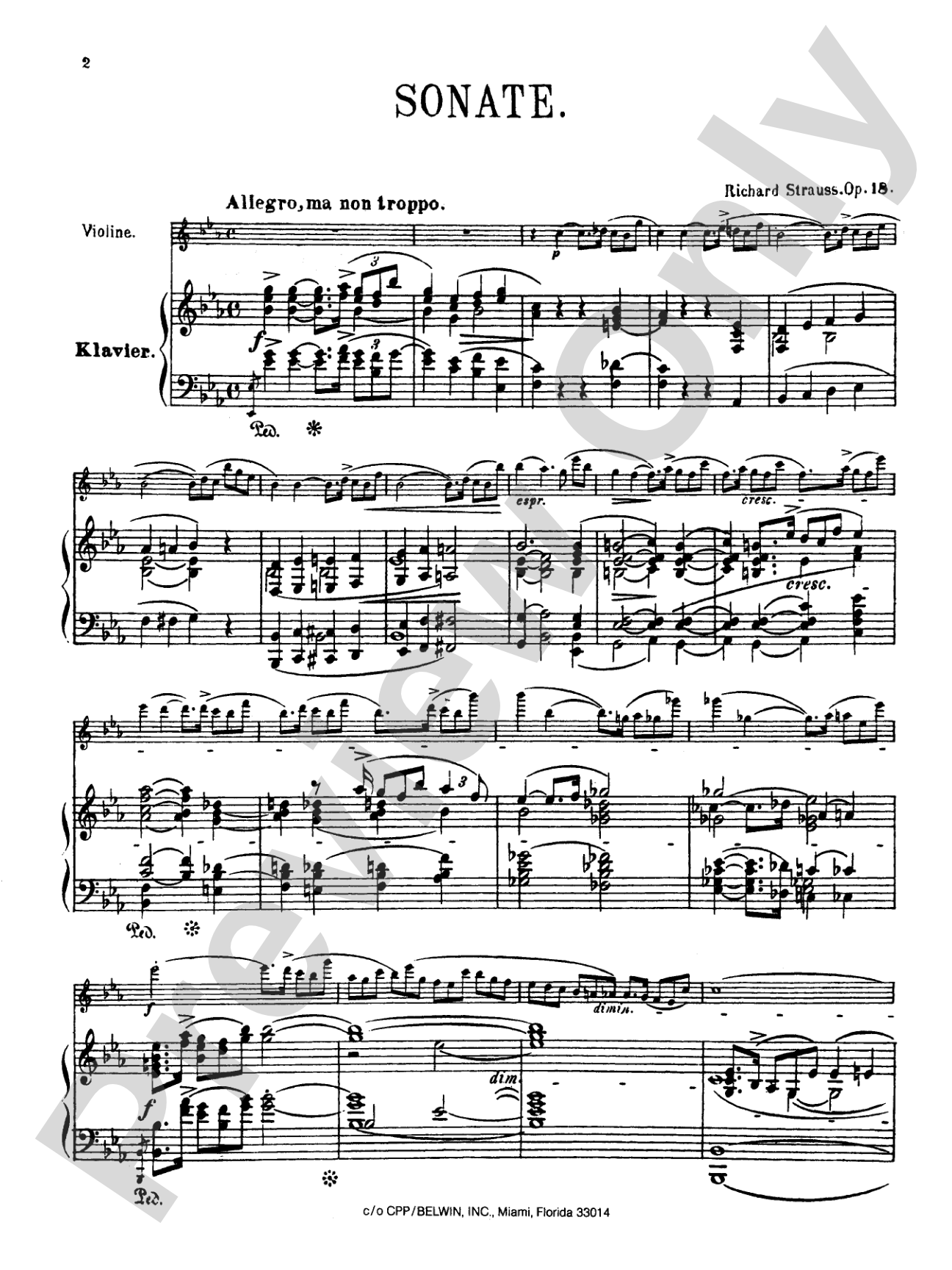 Strauss: Sonata in E flat Major, Op. 18