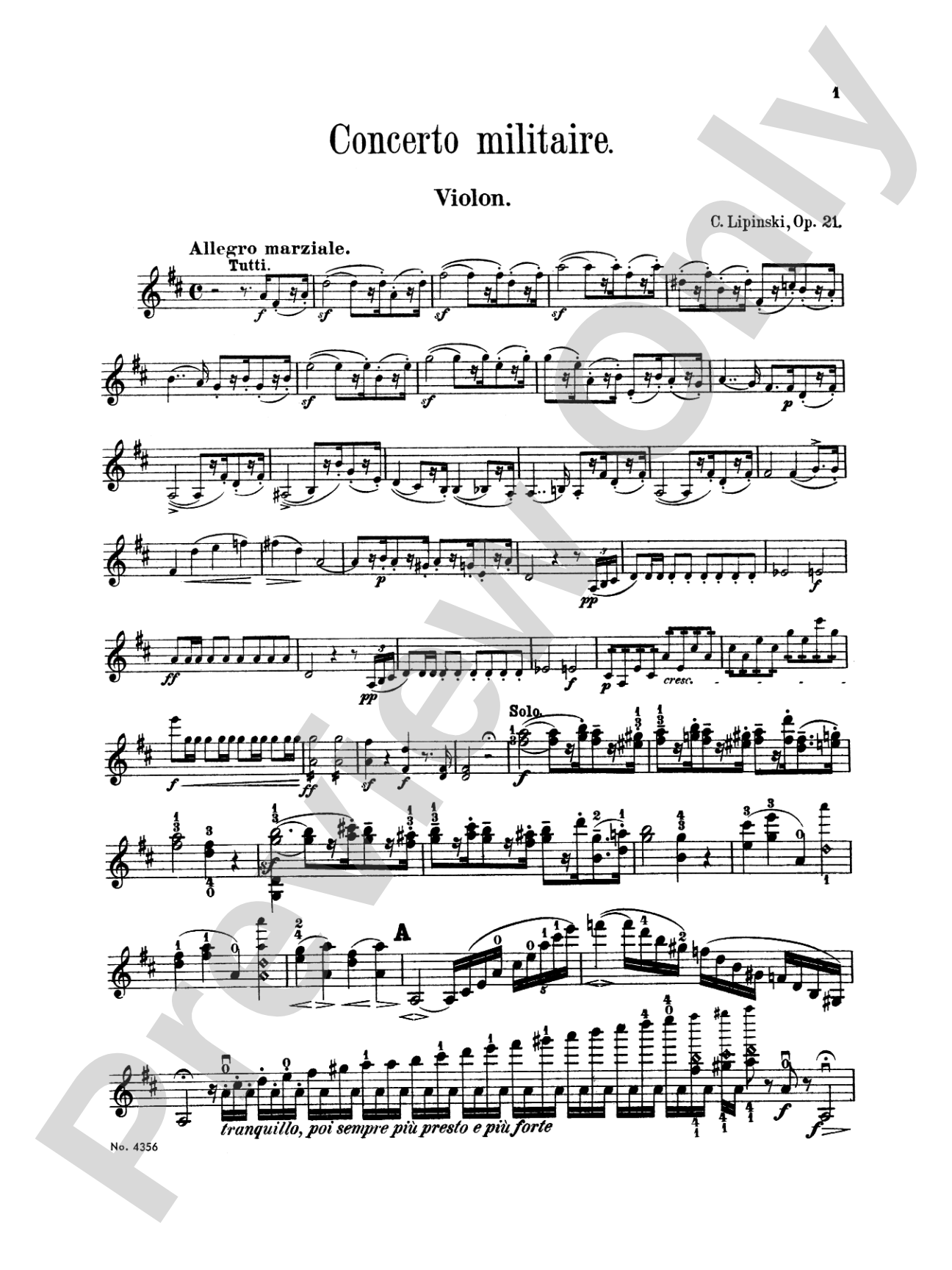 Lipinsky: Concerto Militare, Op. 21: Violin Book