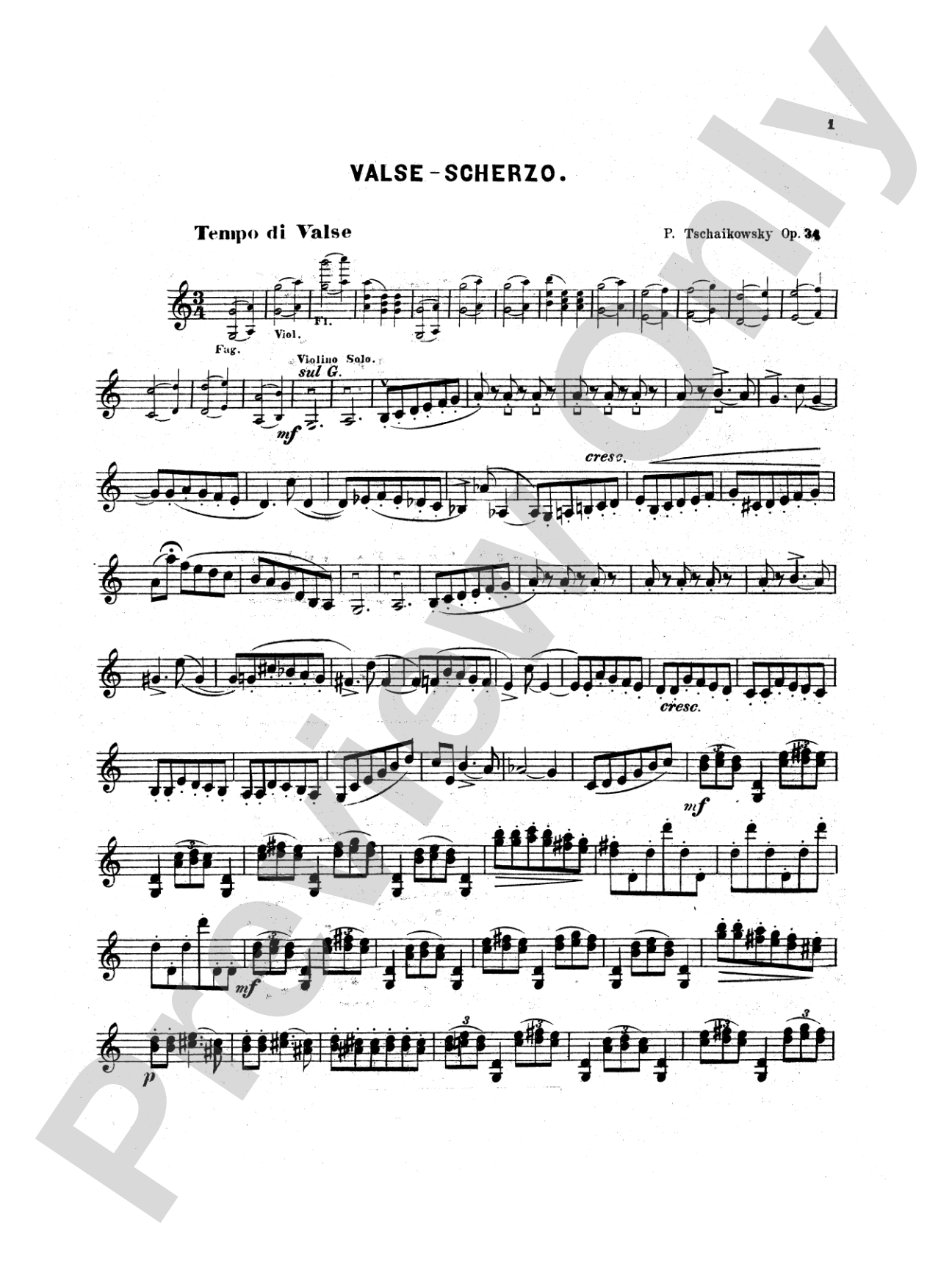 Tchaikovsky: Valse Scherzo, Op. 34 (Urtext): Violin Parts