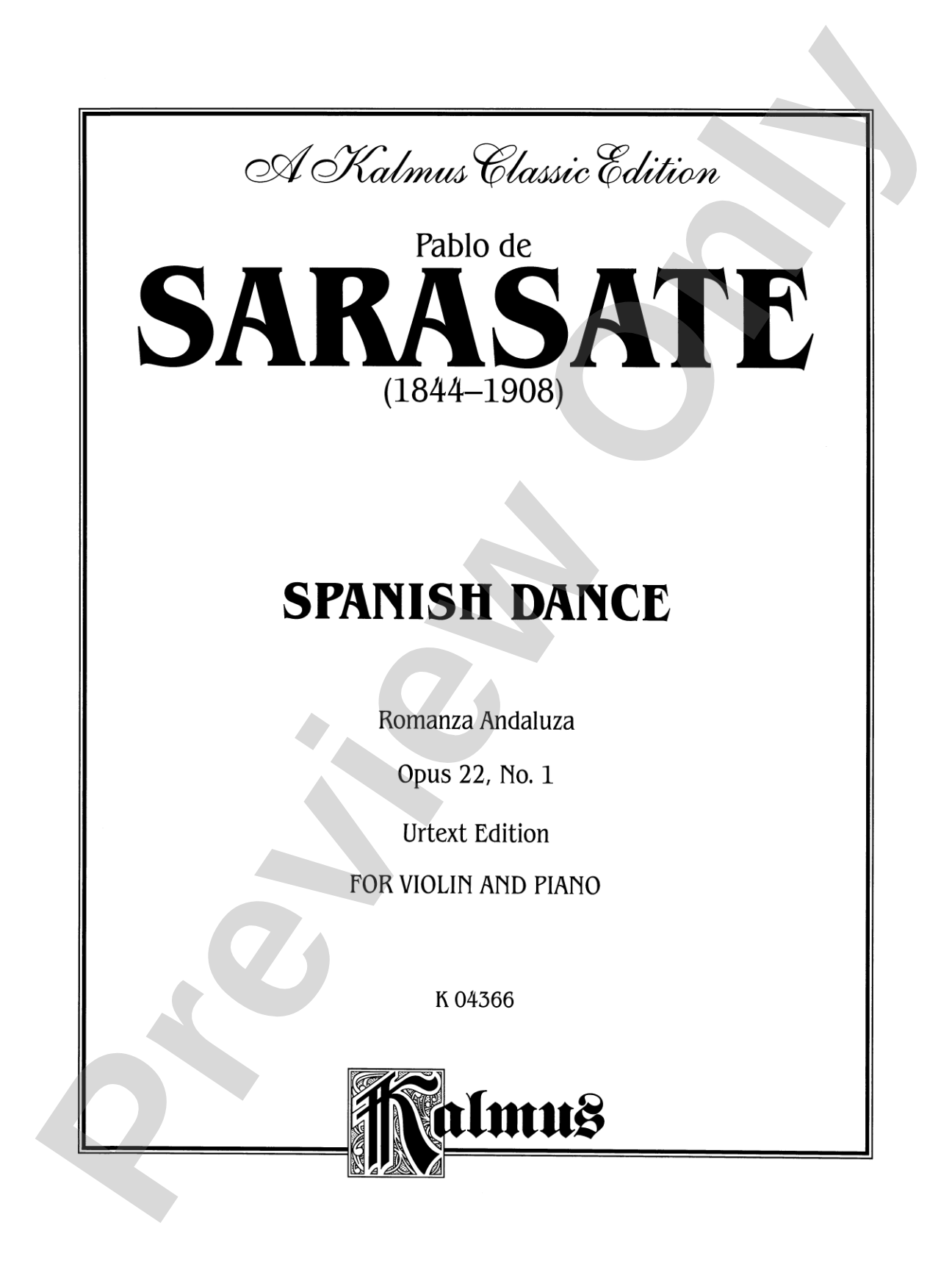Sarasate: Spanish Dance, Op. 22, No. 1 (Romanza Andaluza): Violin Book