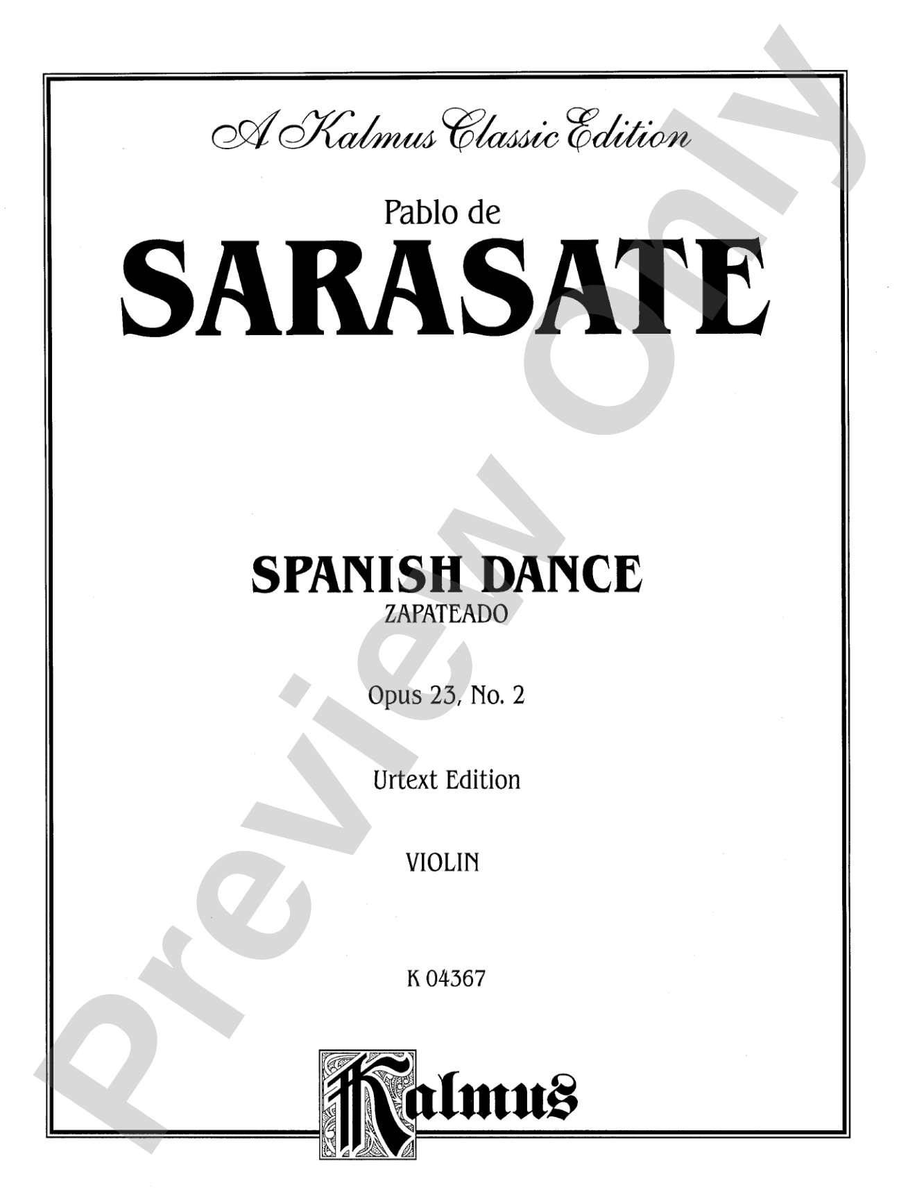 Sarasate: Spanish Dance, Op. 23, No. 2 (Zapateado): Violin Book