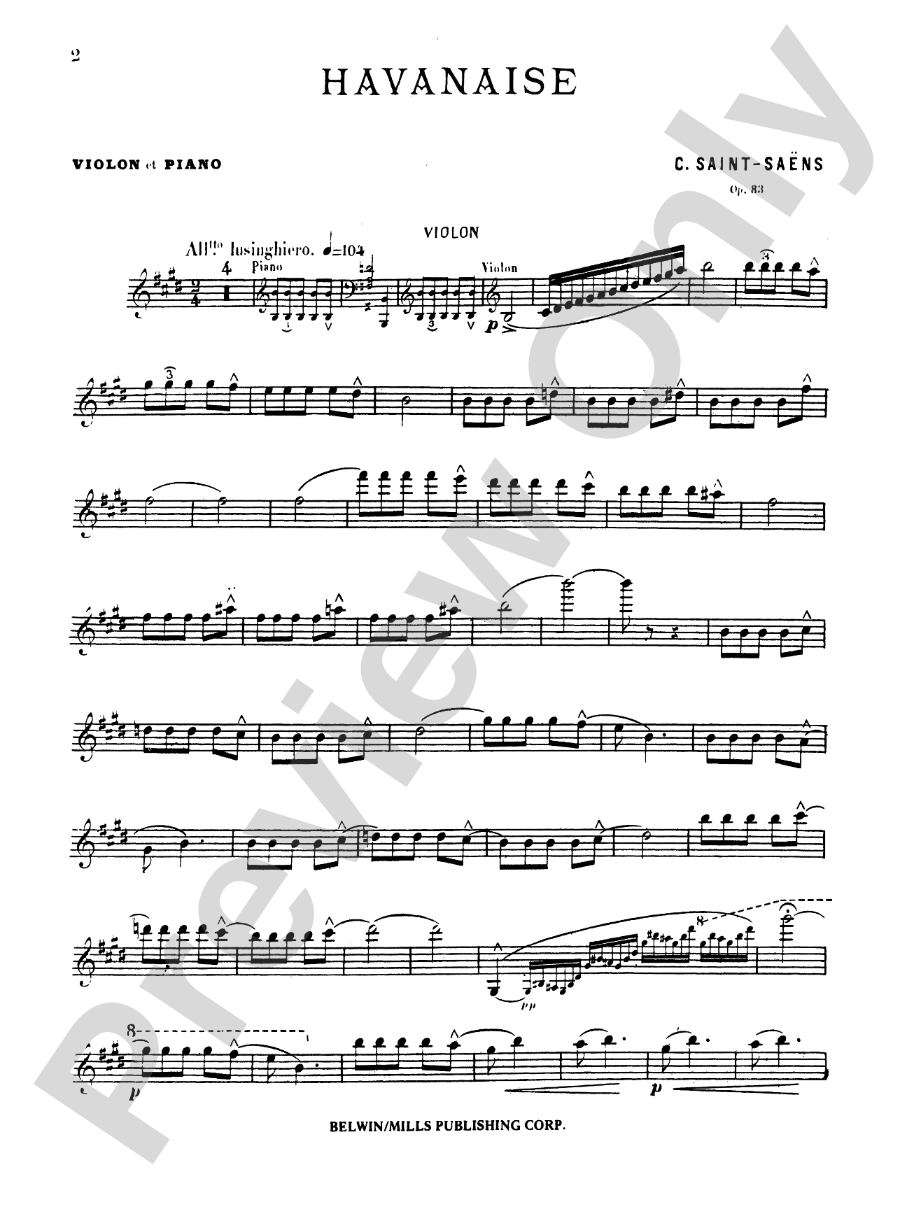 Saint-Saëns: Havanaise, Op. 83 (Urtext), Arr. Eugene Ysaye: Violin Book